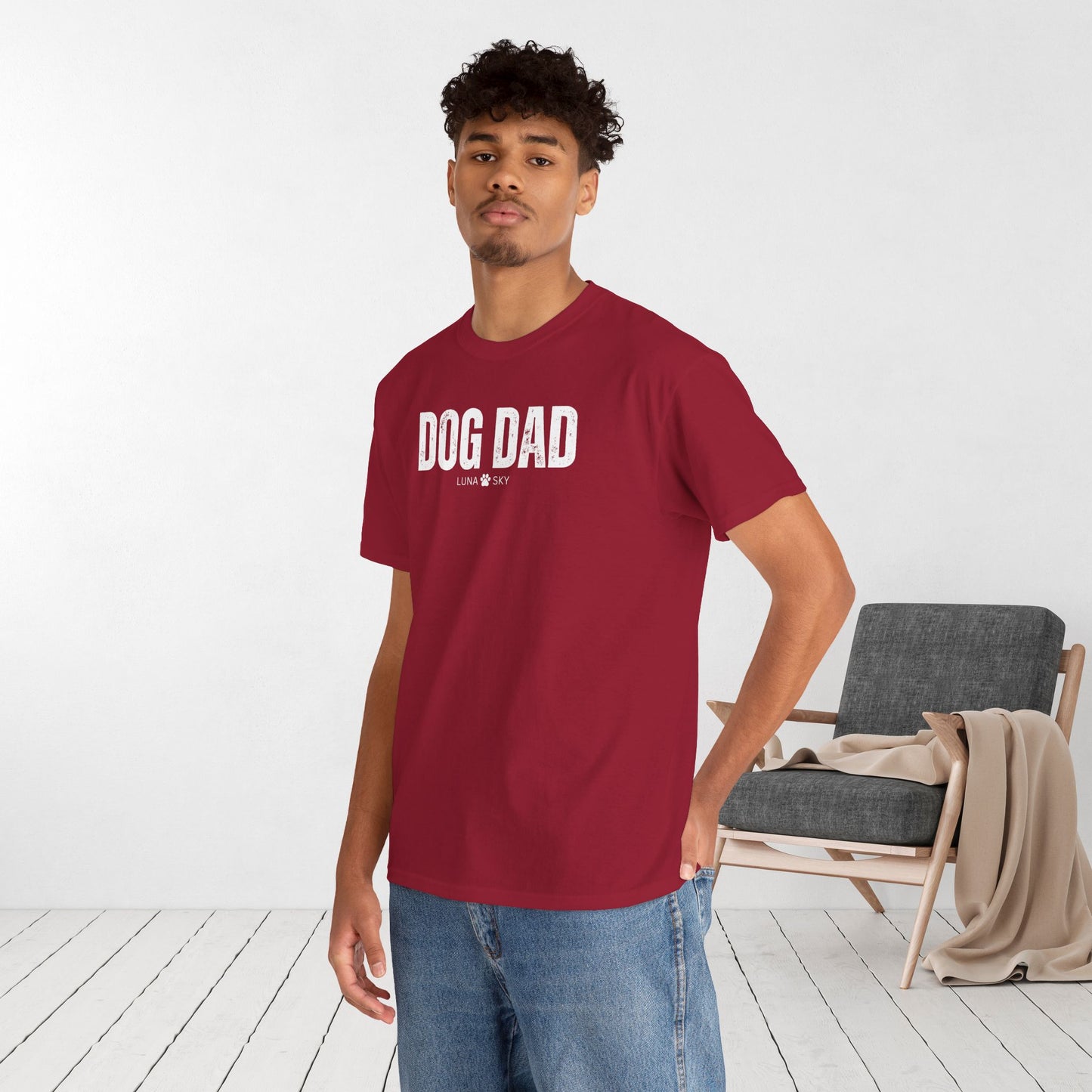 Custom Dog Dad Heavy Cotton Tee with Dogs Name - Personalized Dog Lover Gift
