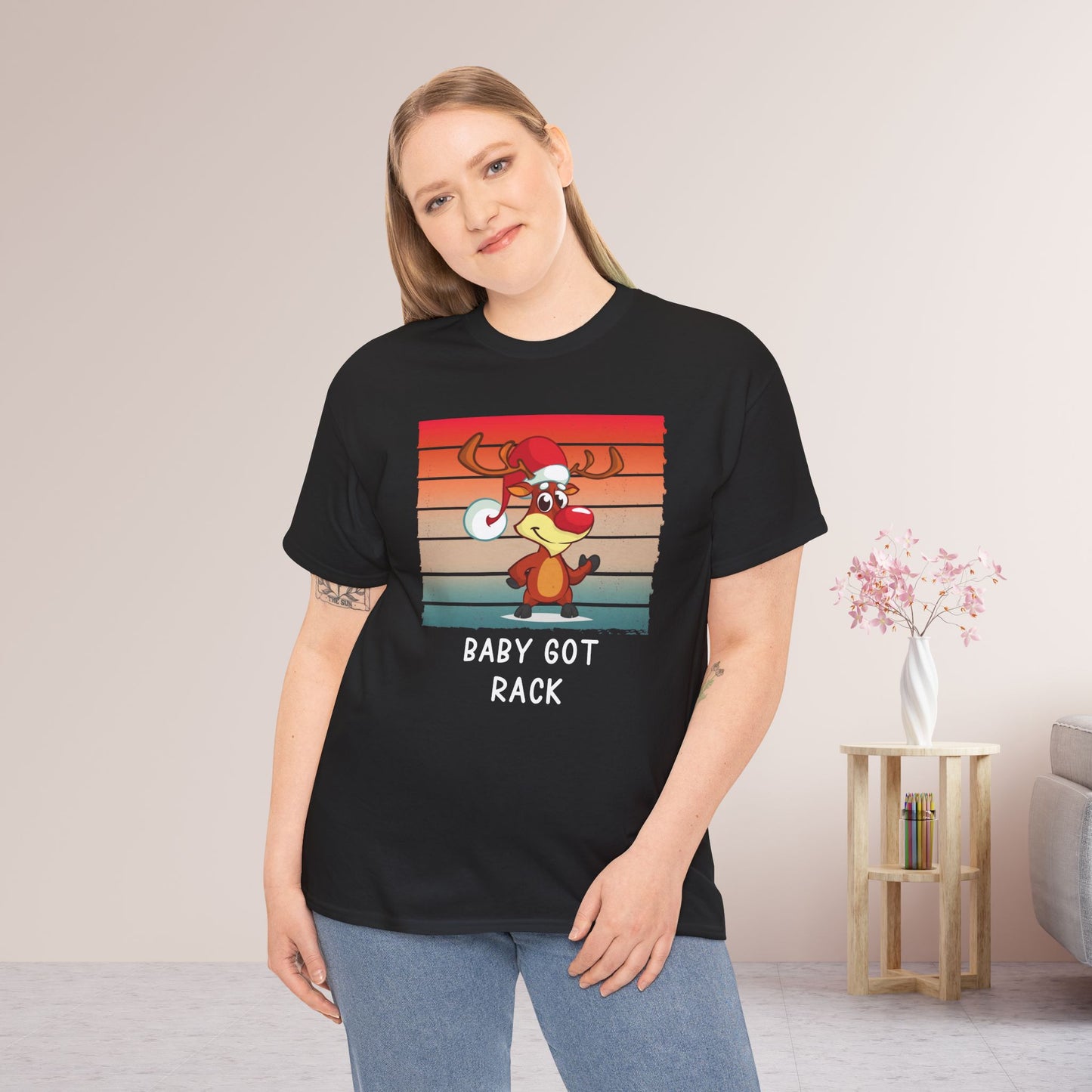 Baby Got Rack Funny Christmas Shirt - Matching Family Christmas Heavy Cotton Tee