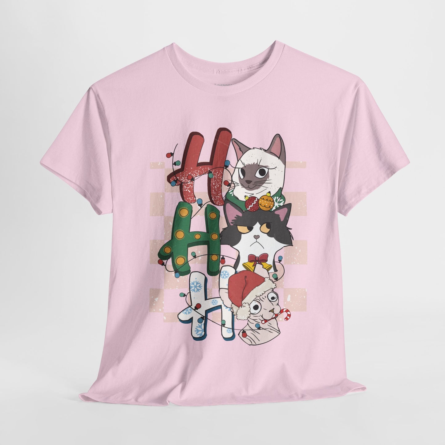 Ho Ho Ho Funny Cat Christmas Heavy Cotton Tee - Cat Lovers Christmas Gift