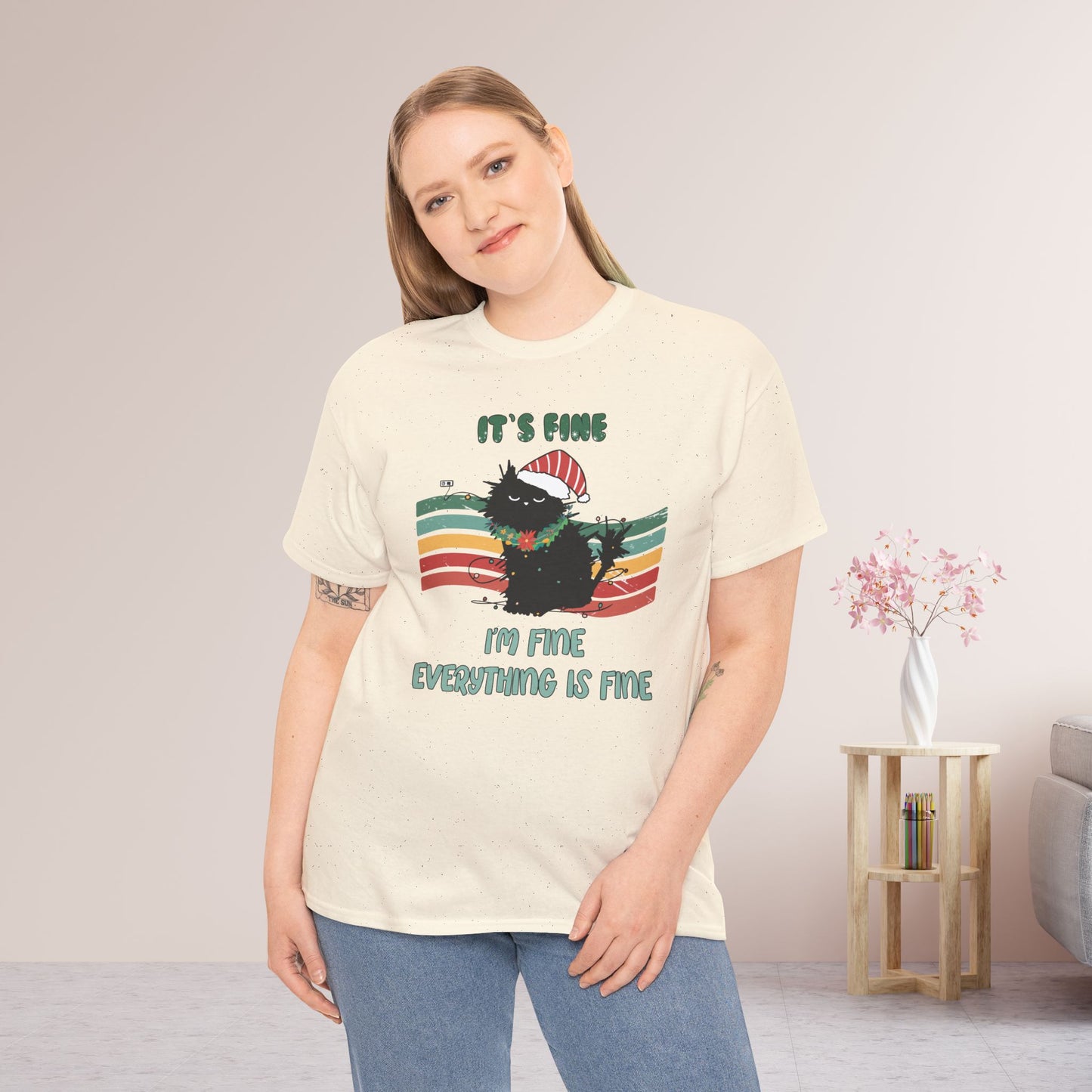 It's Fine Funny Cat Christmas Heavy Cotton Tee - Cat Lovers Christmas Gift