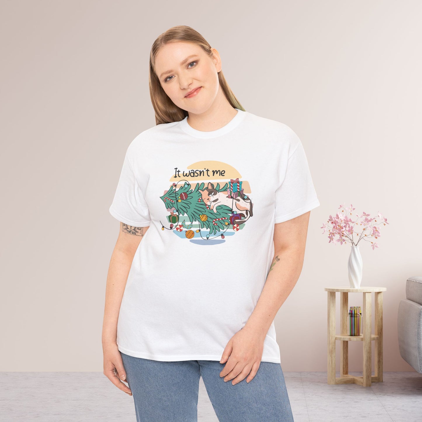 It Wasn't Me Funny Cat Christmas Heavy Cotton Tee - Cat Lovers Christmas Gift