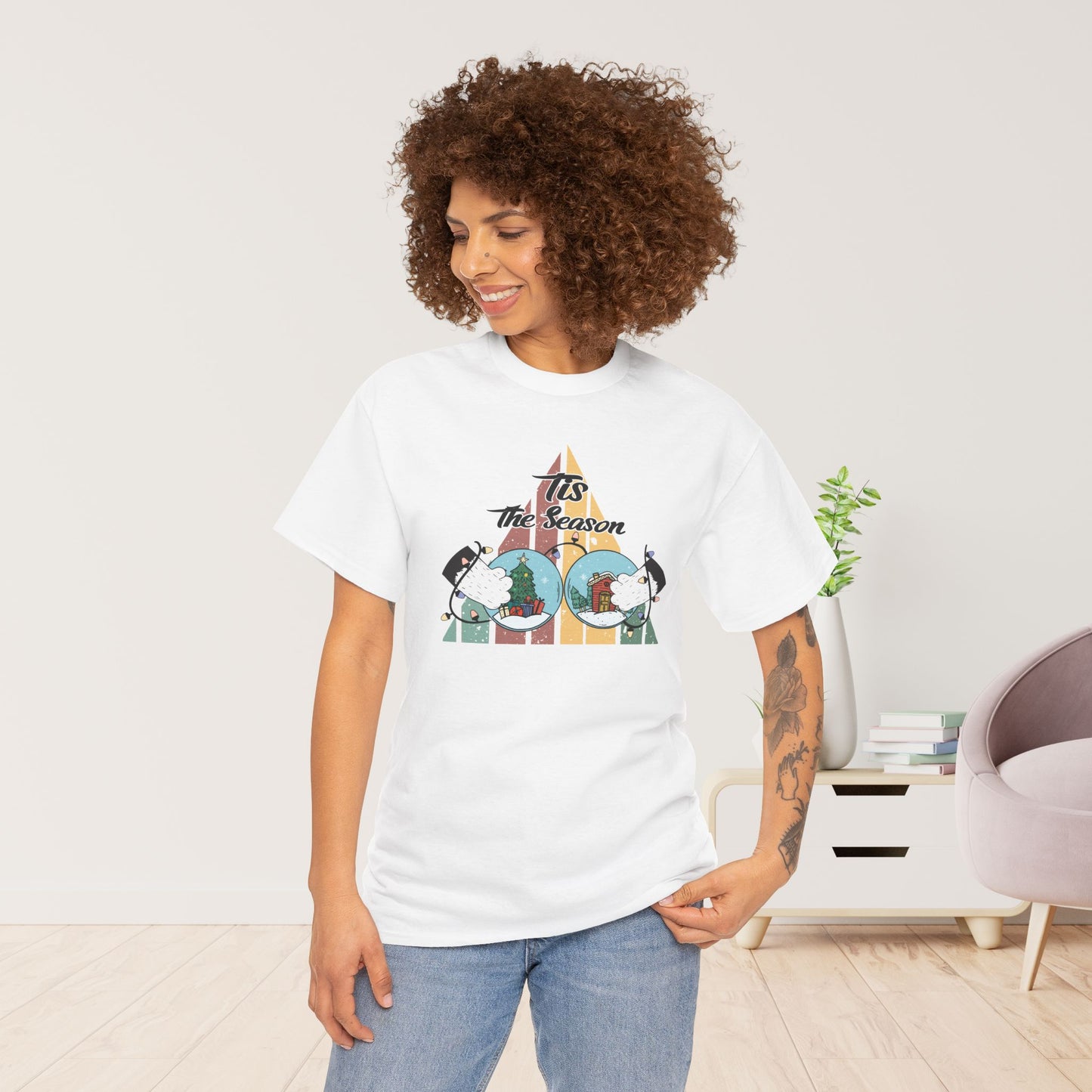 Tis The Season Funny Cat Christmas Heavy Cotton Tee - Cat Lovers Christmas Gift