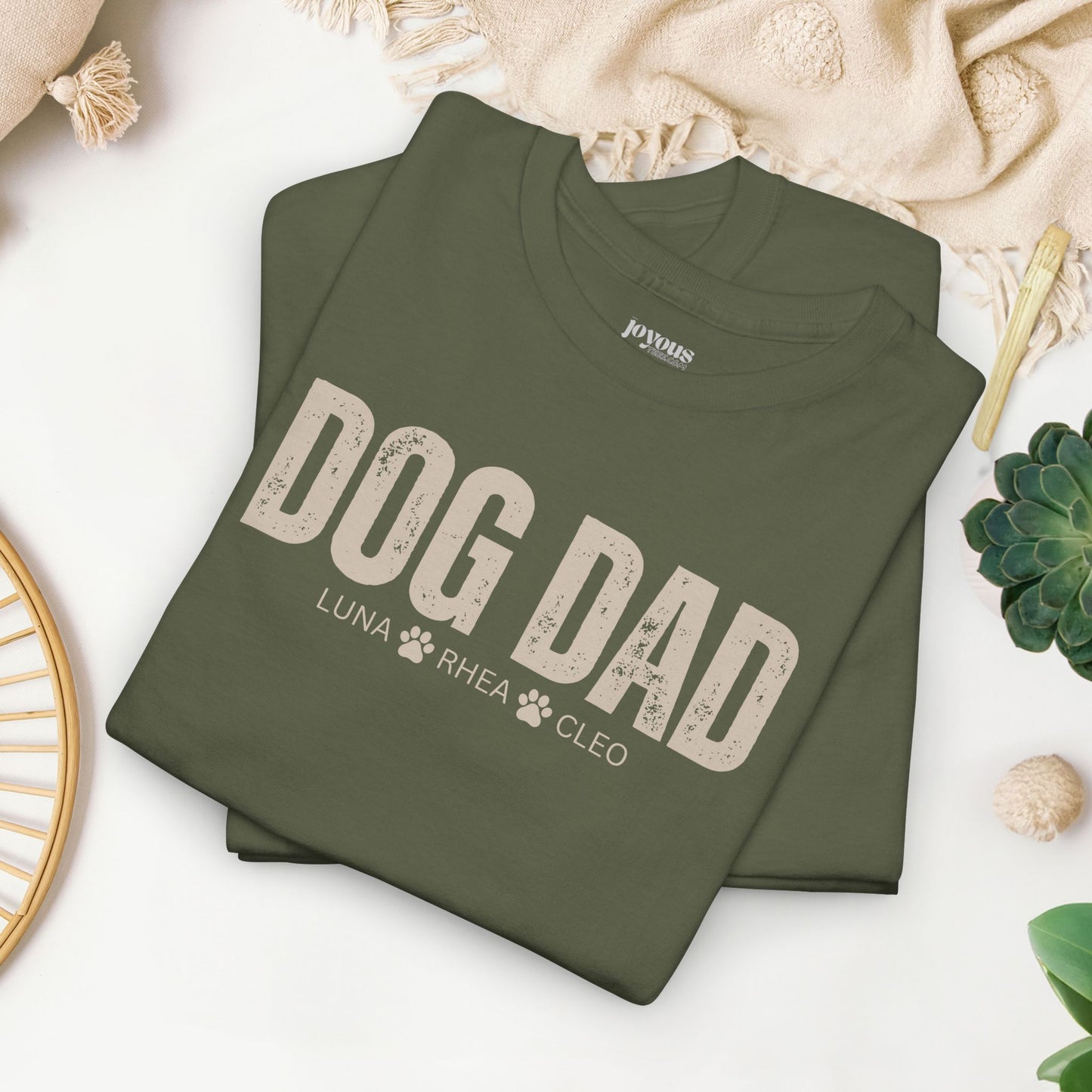 Custom Dog Dad Heavy Cotton Tee with Dogs Name - Personalized Dog Lover Gift