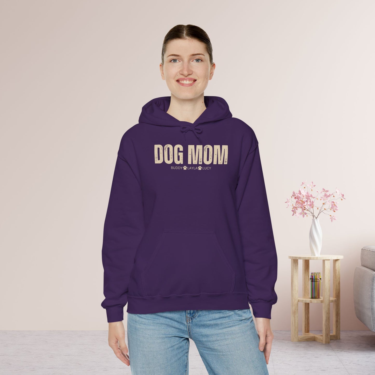 Custom Dog Mom Hoodie with Dogs Name - Personalized Gift for Dog Mom