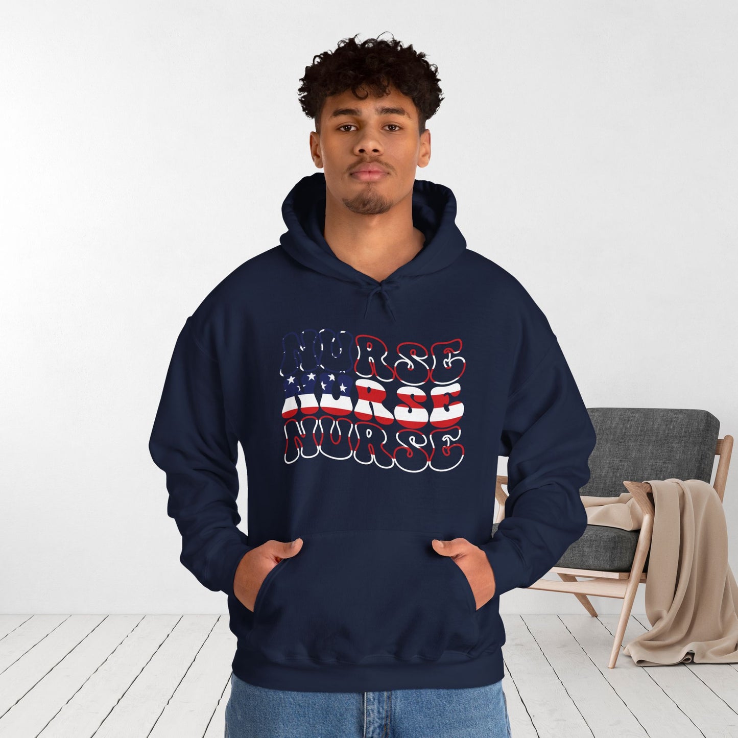 Groovy Patriotic Nurse Hoodie - 4th of July Nurse Hoodie