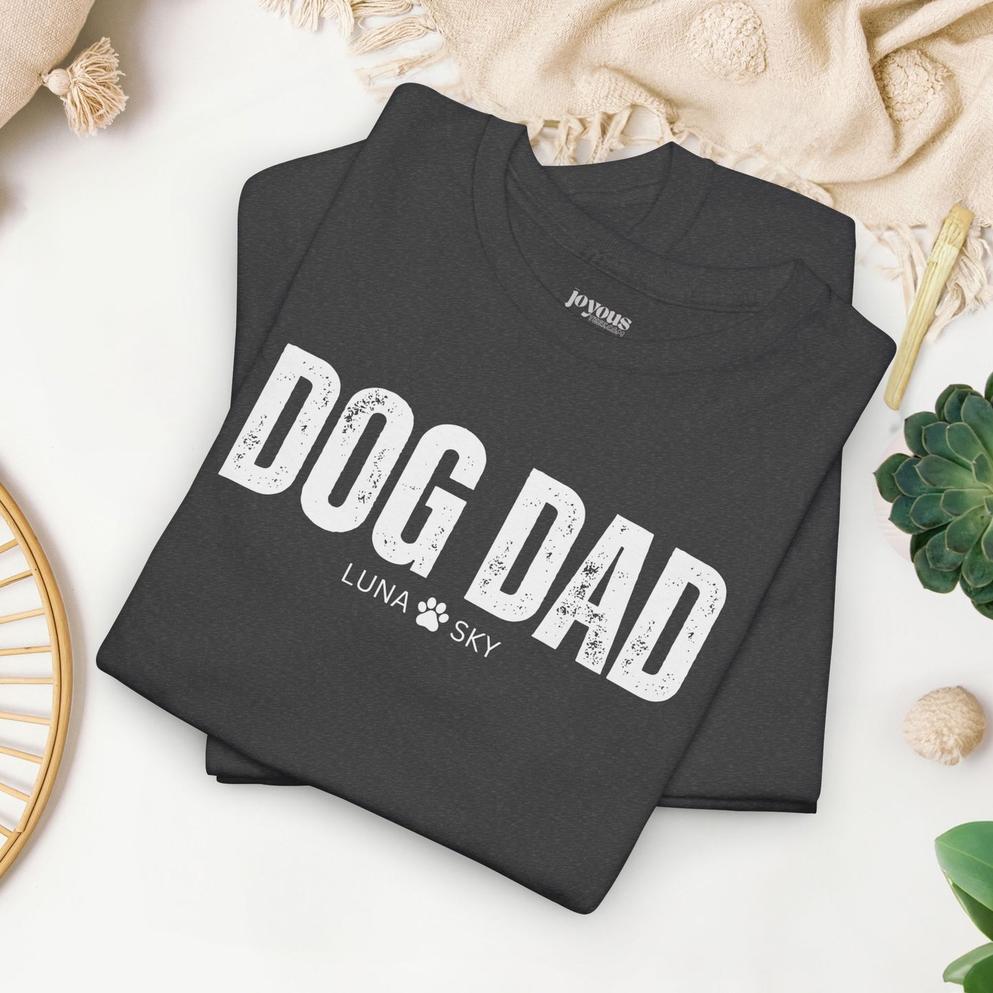 Custom Dog Dad Heavy Cotton Tee with Dogs Name - Personalized Dog Lover Gift