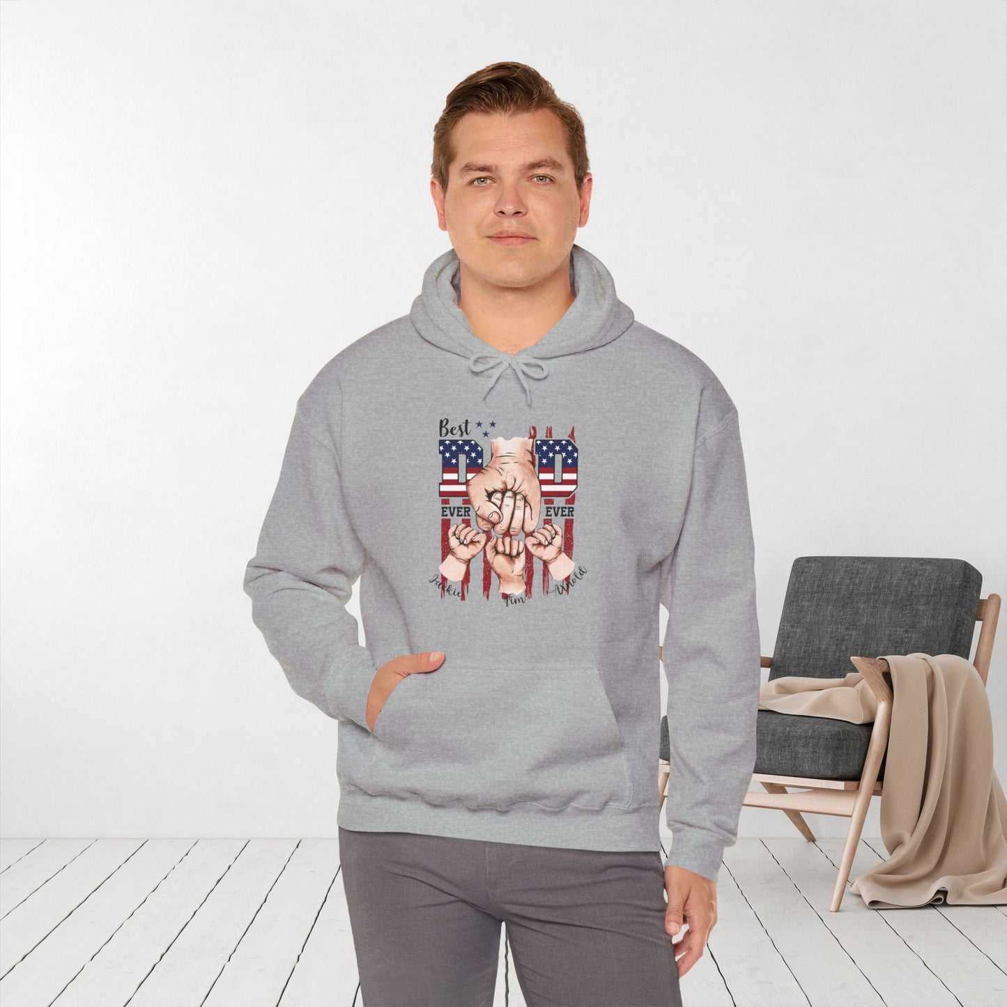 Custom Dad Hoodie with Kids Name - Personalized Gift for Dad