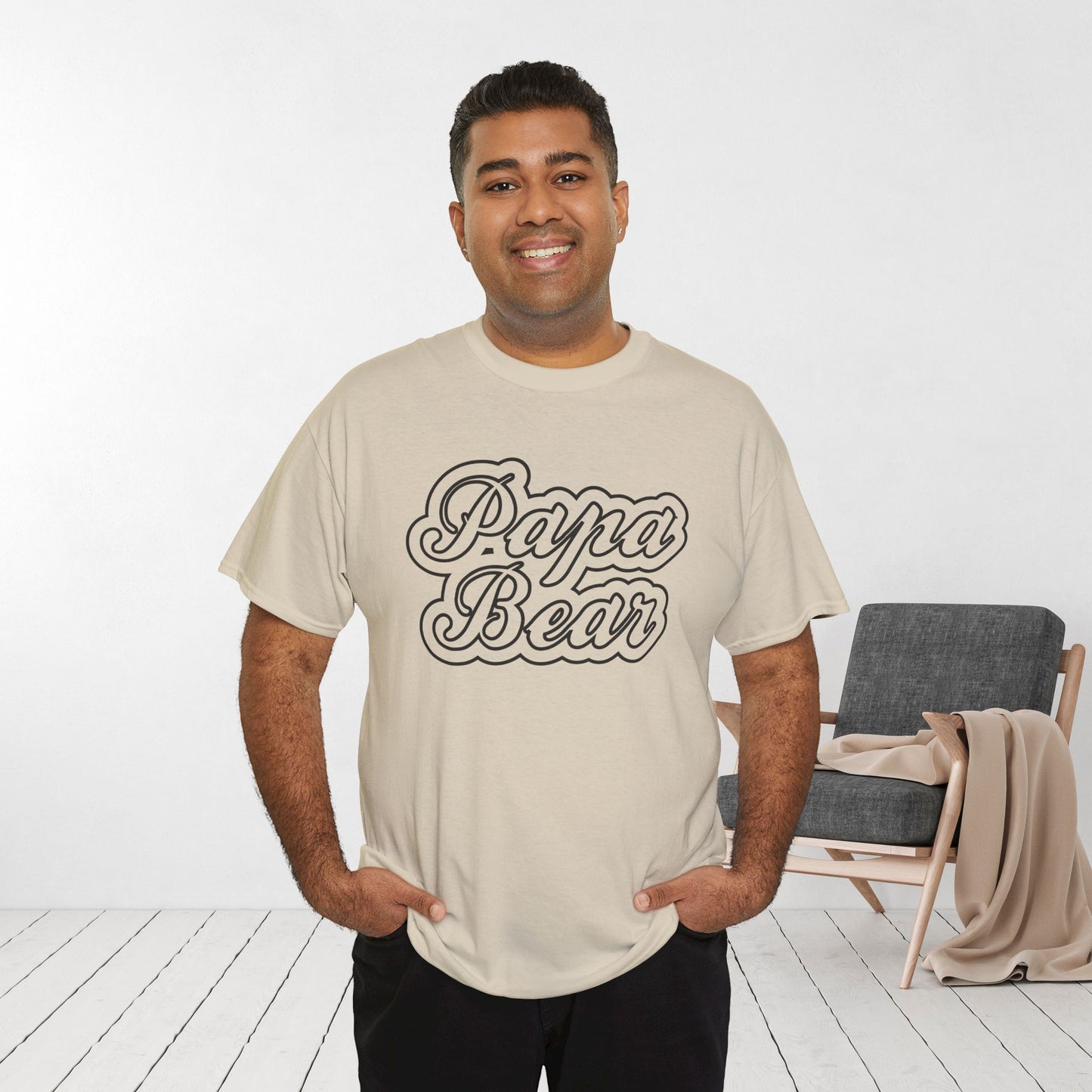 Papa Bear Heavy Cotton Tee - Gift for Dad for Father's Day