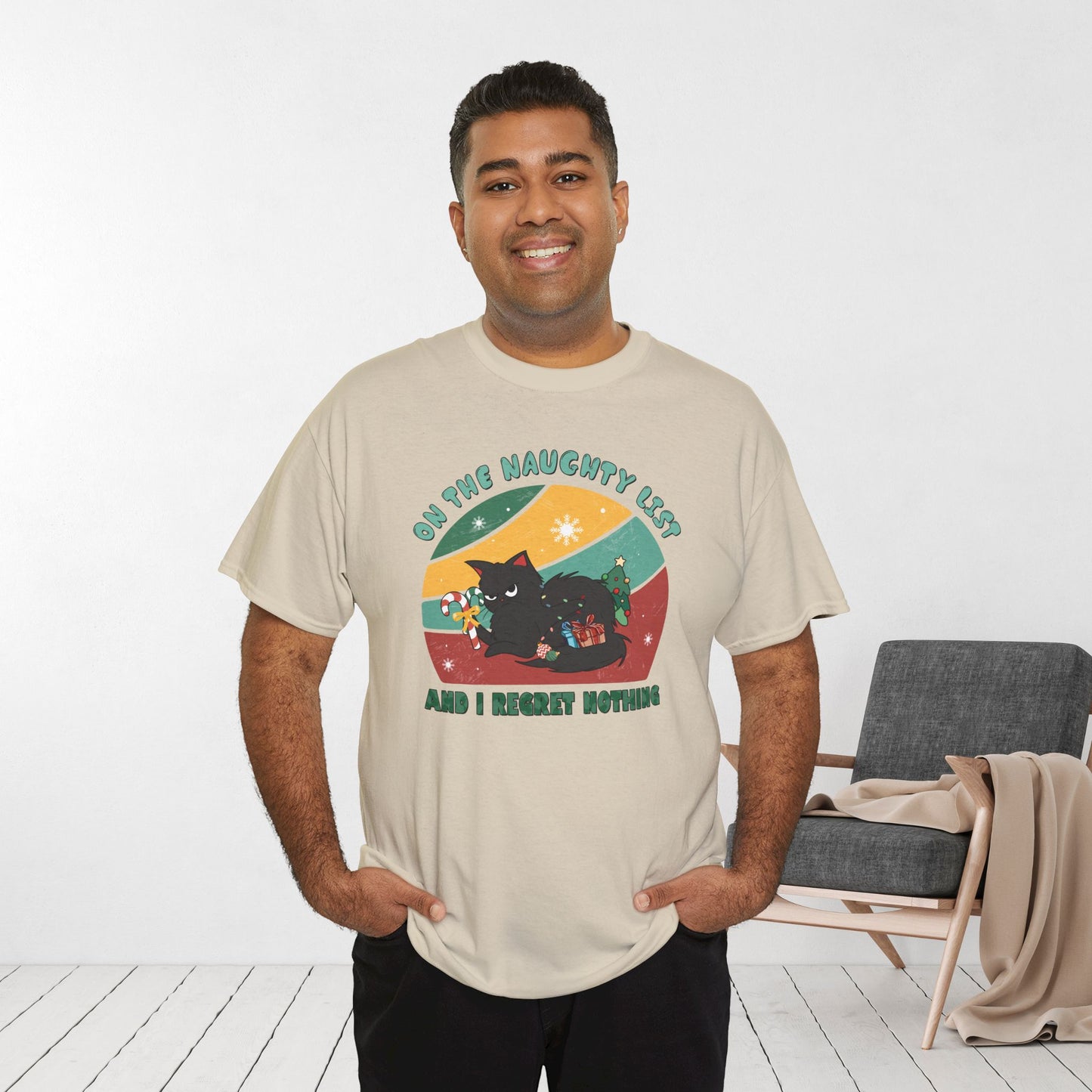 On The Naughty List Funny Cat Christmas Heavy Cotton Tee - Cat Lovers Christmas Gift