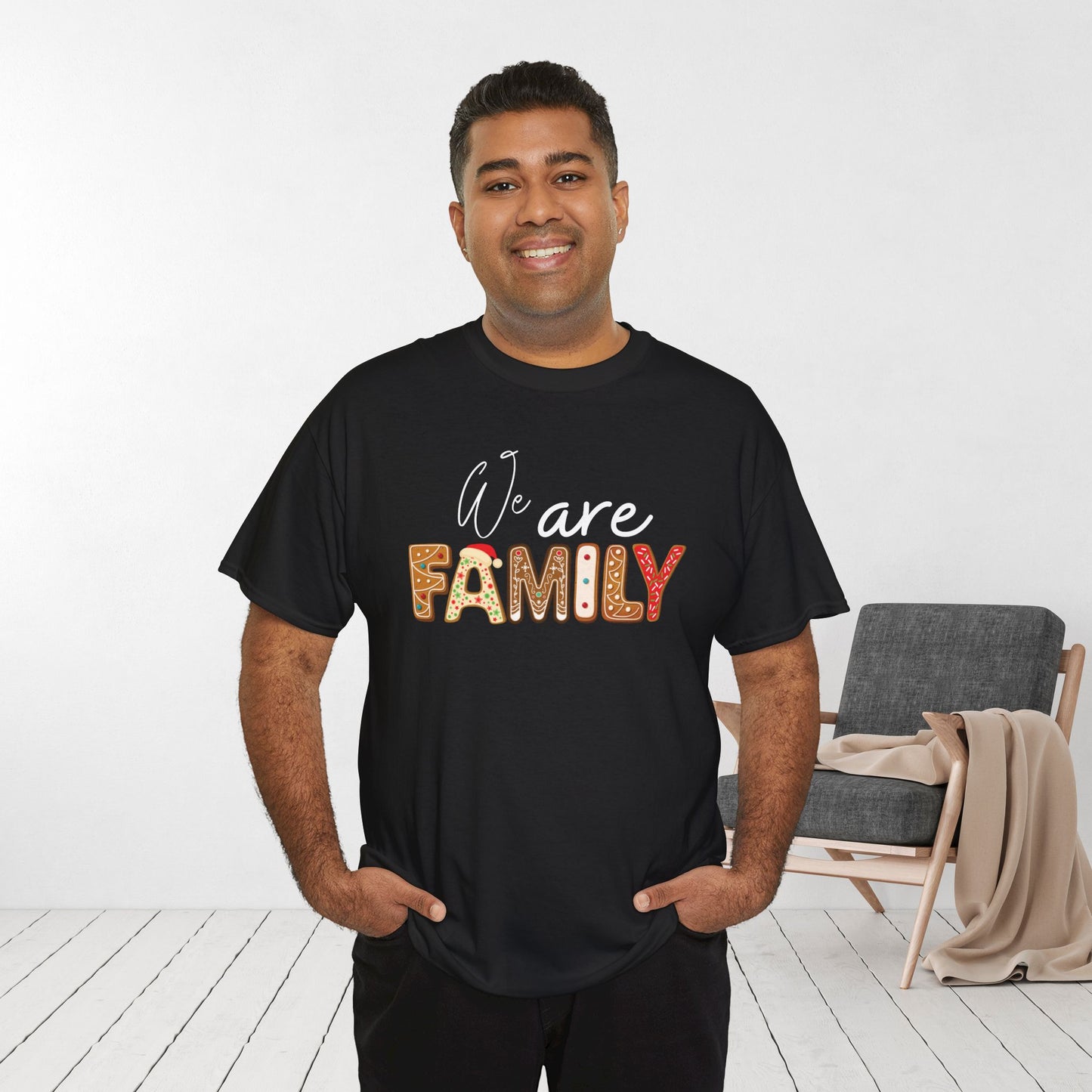 We Are Family Christmas Cookie Heavy Cotton Tee - Christmas Pajama Shirt