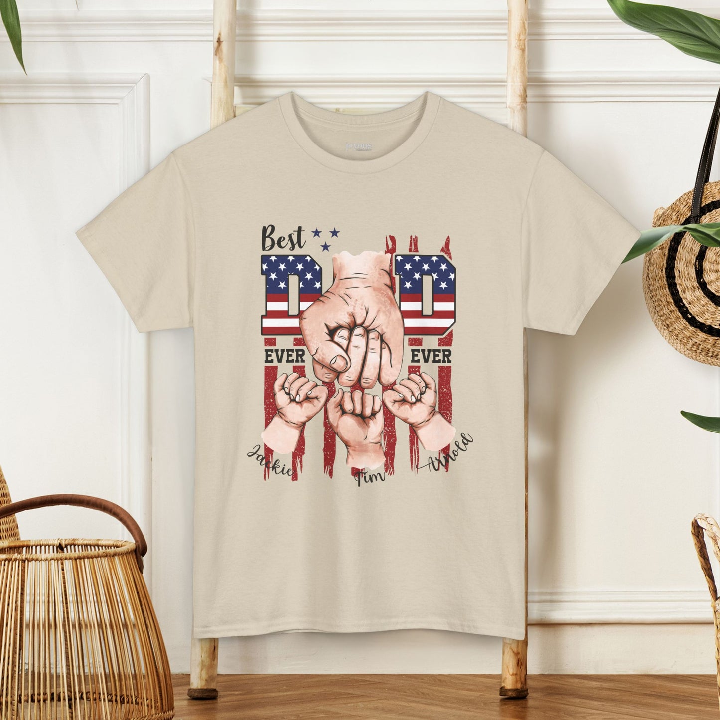 Custom Dad Heavy Cotton Tee with Kids Name - Personalized Gift for Dad