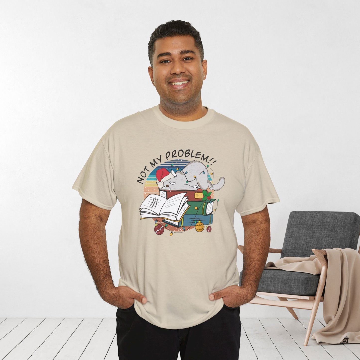 Not My Problem Funny Cat Christmas Heavy Cotton Tee - Cat Lovers Christmas Gift