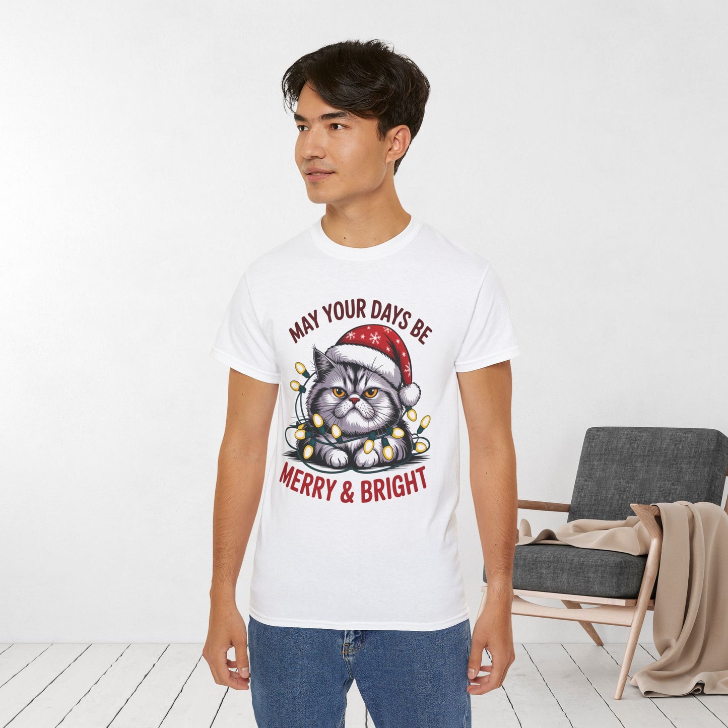 May Your Days Be Merry & Bright Christmas Cat Ultra Cotton Tee