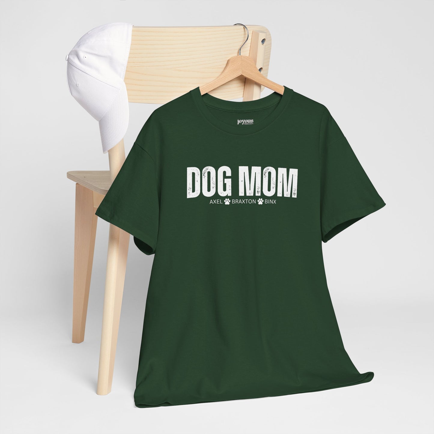 Custom Dog Mom Heavy Cotton Tee with Dogs Name - Personalized Dog Lover Gift