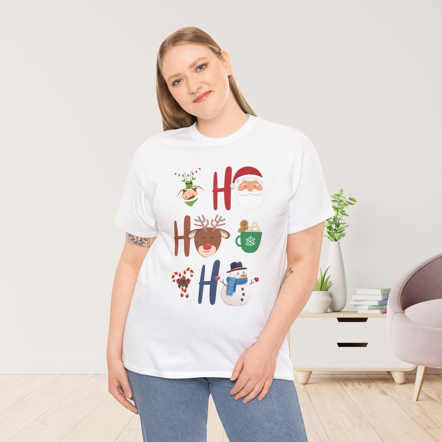 Ho Ho Ho Christmas Shirt - Matching Family Christmas  Heavy Cotton Tee