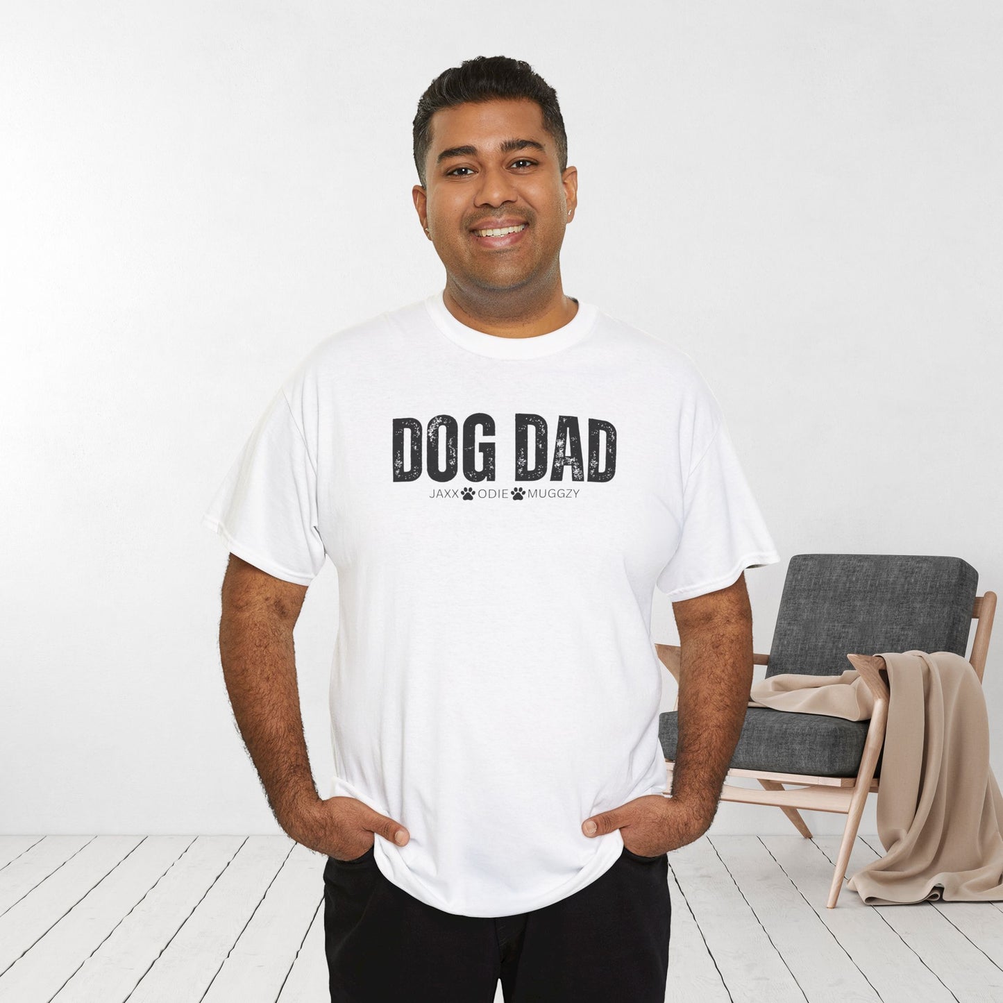 Custom Dog Dad Heavy Cotton Tee with Dogs Name - Personalized Dog Lover Gift