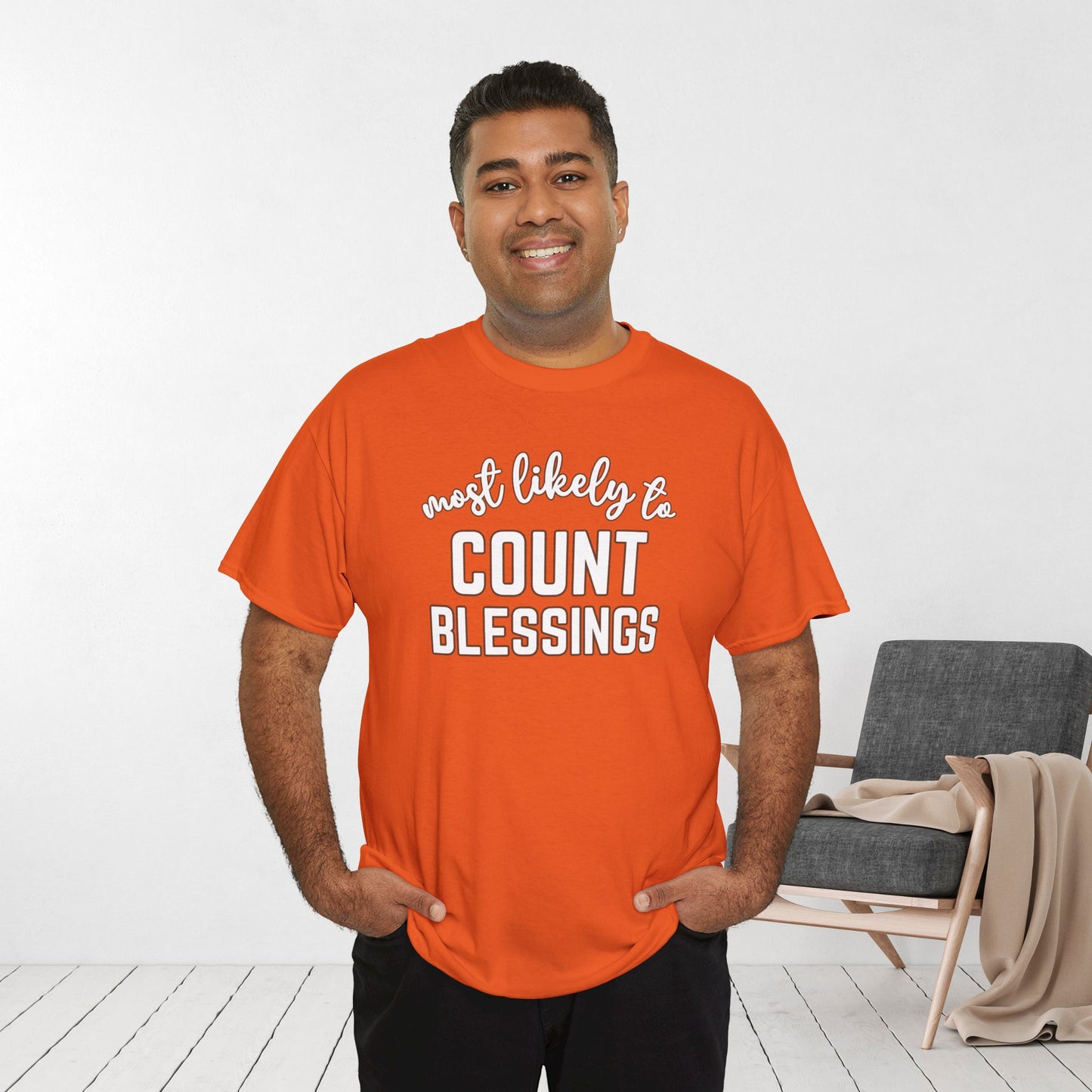 Funny Thanksgiving Shirt - Most Likely to Count Blessings Heavy Cotton Tee