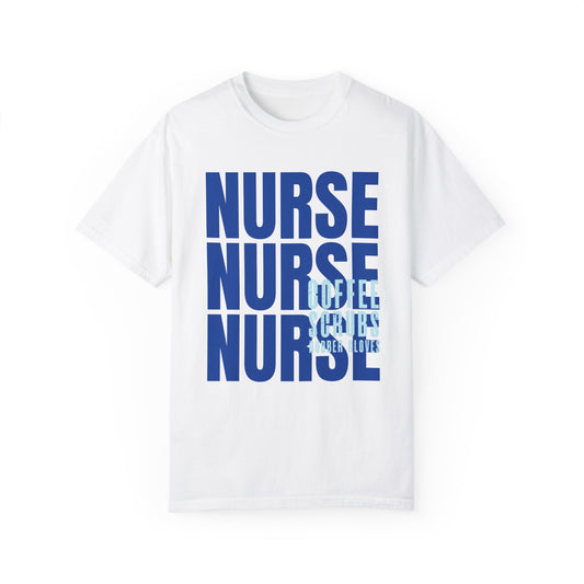 Blue Comfort Colors Nurse Shirt - Coffee Scrubs Rubber Gloves Shirt