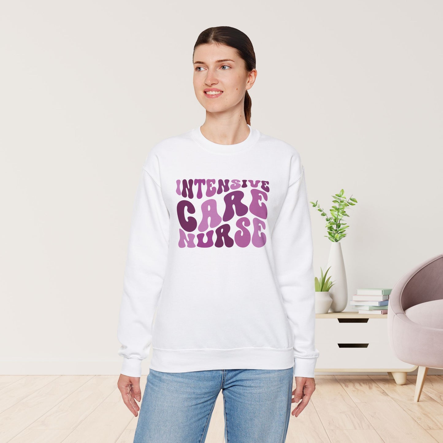 Groovy Purple ICU Nurse Crewneck Sweatshirt