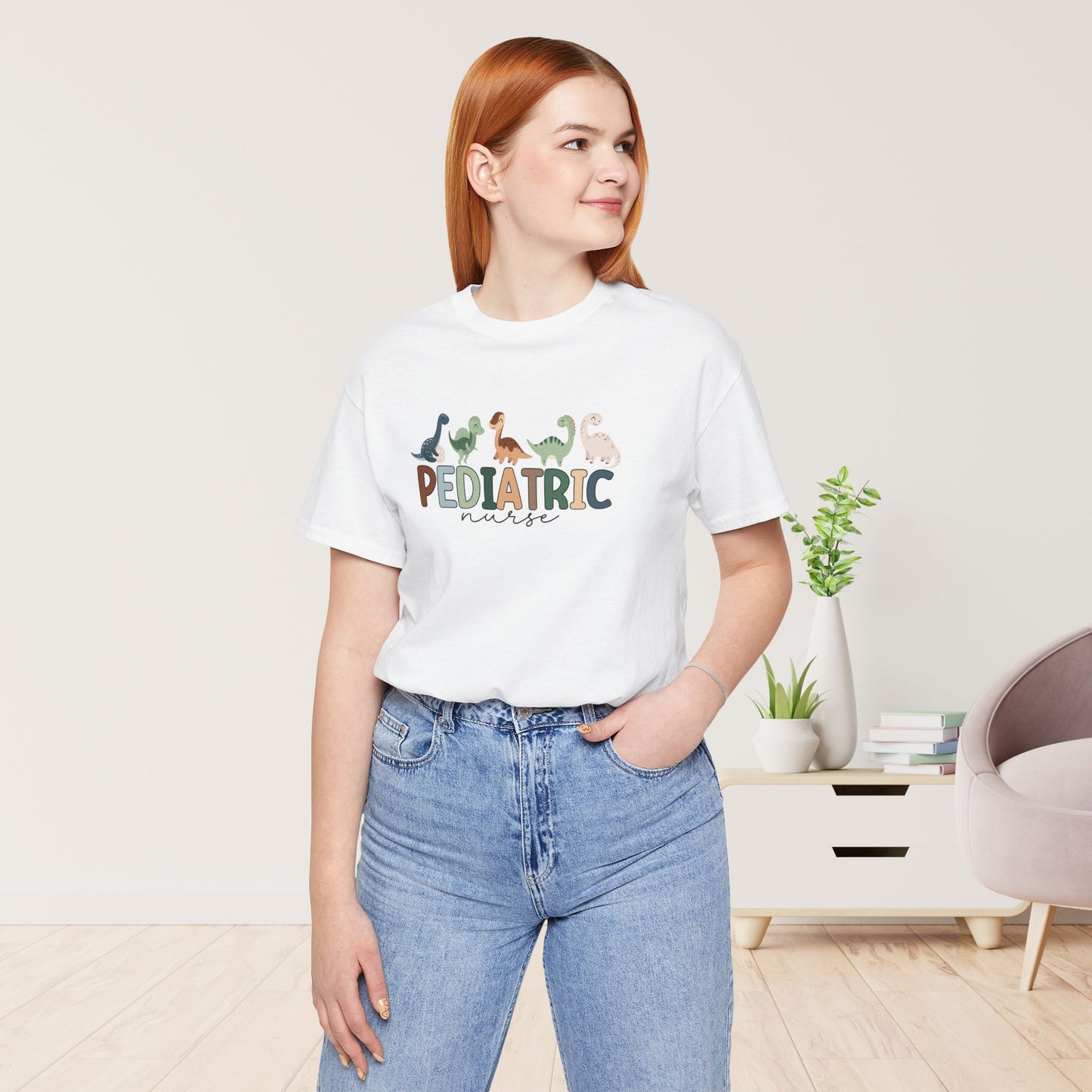 Cute Pediatric Nurse Soft Cotton Tee with Dinosaurs