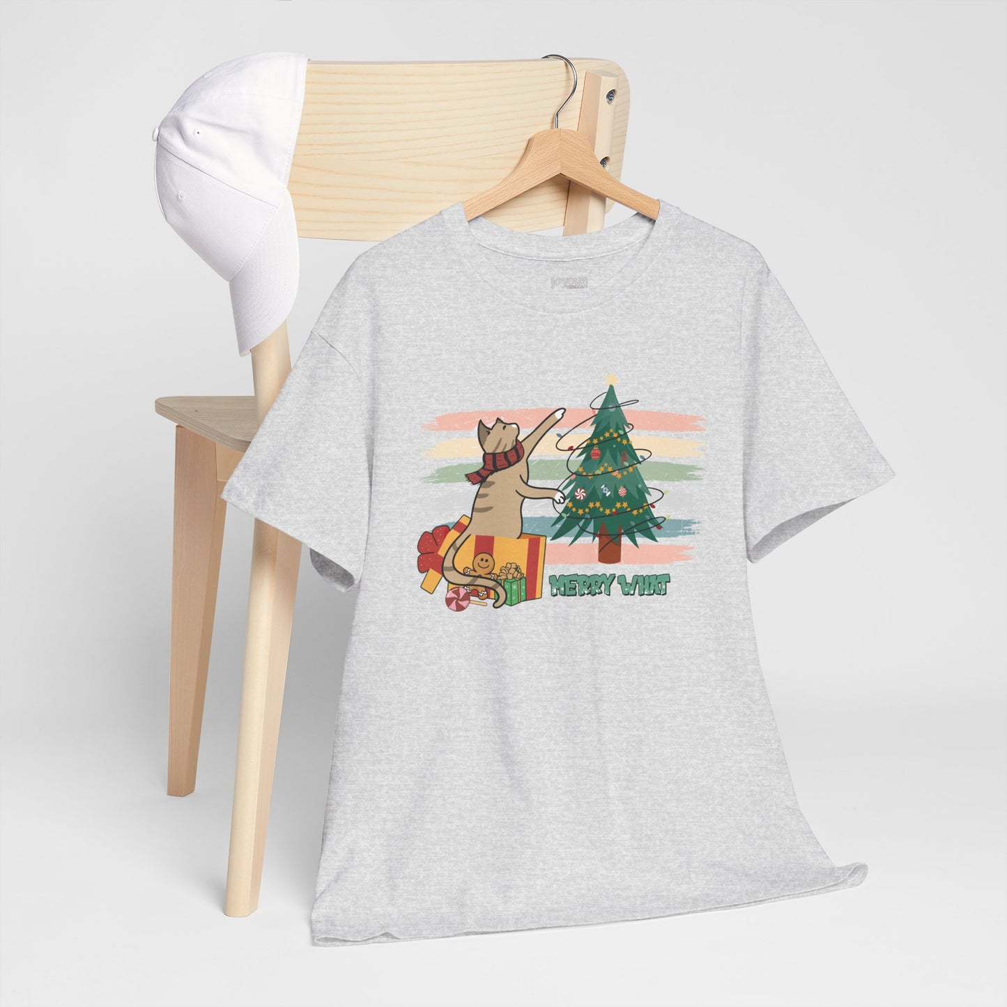 Merry What Funny Cat Christmas Heavy Cotton Tee - Cat Lovers Christmas Gift