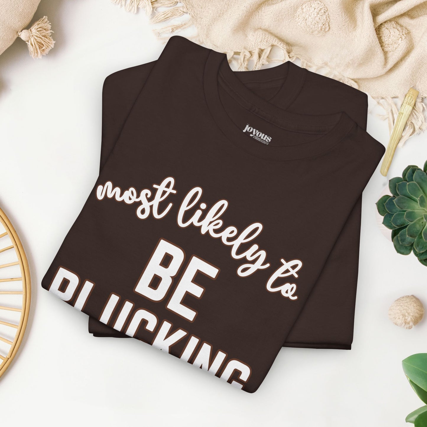 Funny Thanksgiving Shirt - Most Likely to Be Plucking Awesome Heavy Cotton Tee