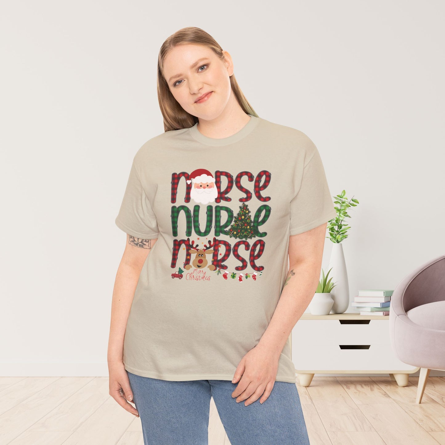 Plaid Christmas Nurse Heavy Cotton Tee