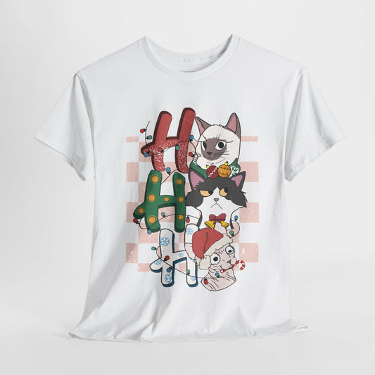 Ho Ho Ho Funny Cat Christmas Heavy Cotton Tee - Cat Lovers Christmas Gift