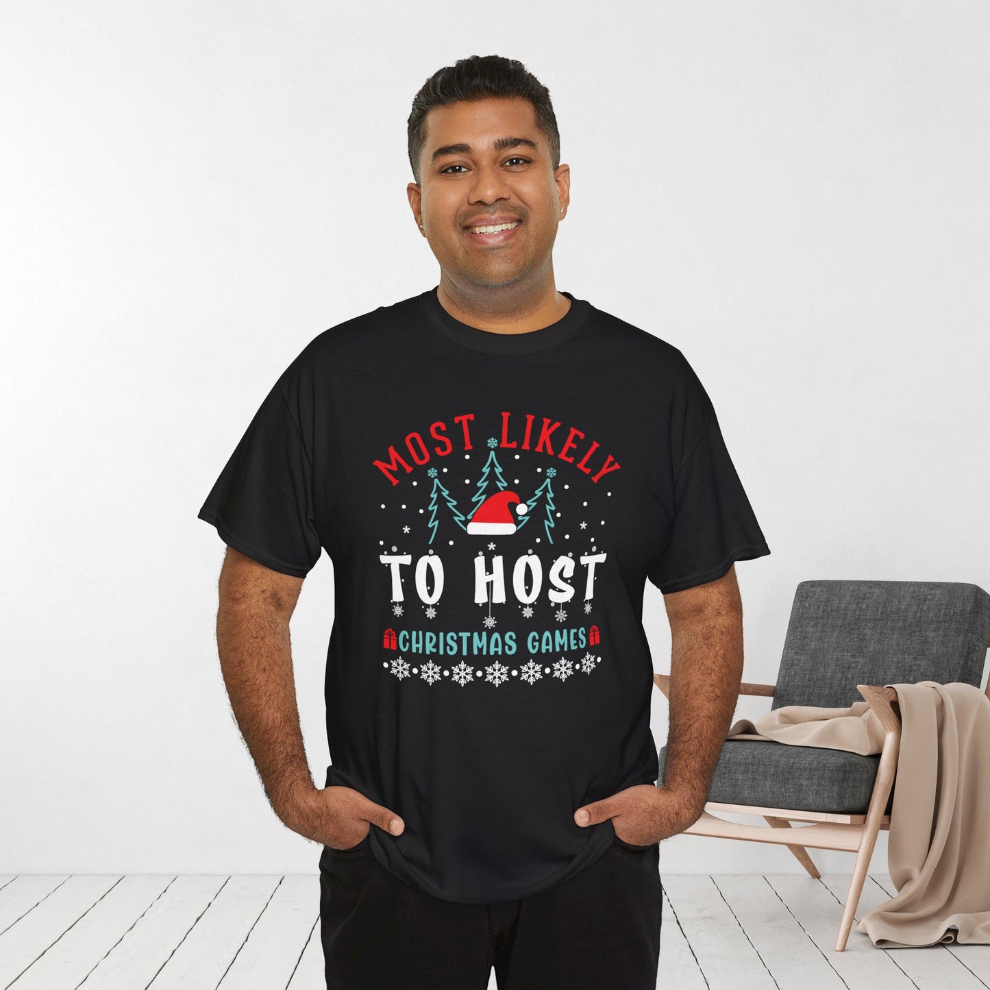 Most Likely To Host Christmas Games Funny Christmas Shirt - Matching Family Christmas Heavy Cotton Tee