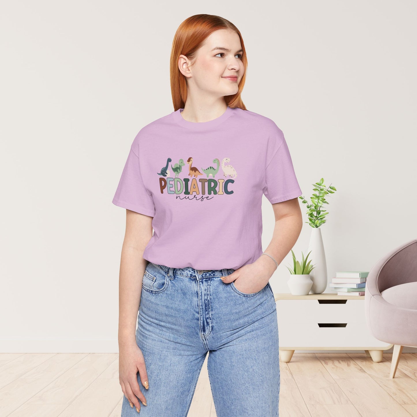 Cute Pediatric Nurse Soft Cotton Tee with Dinosaurs