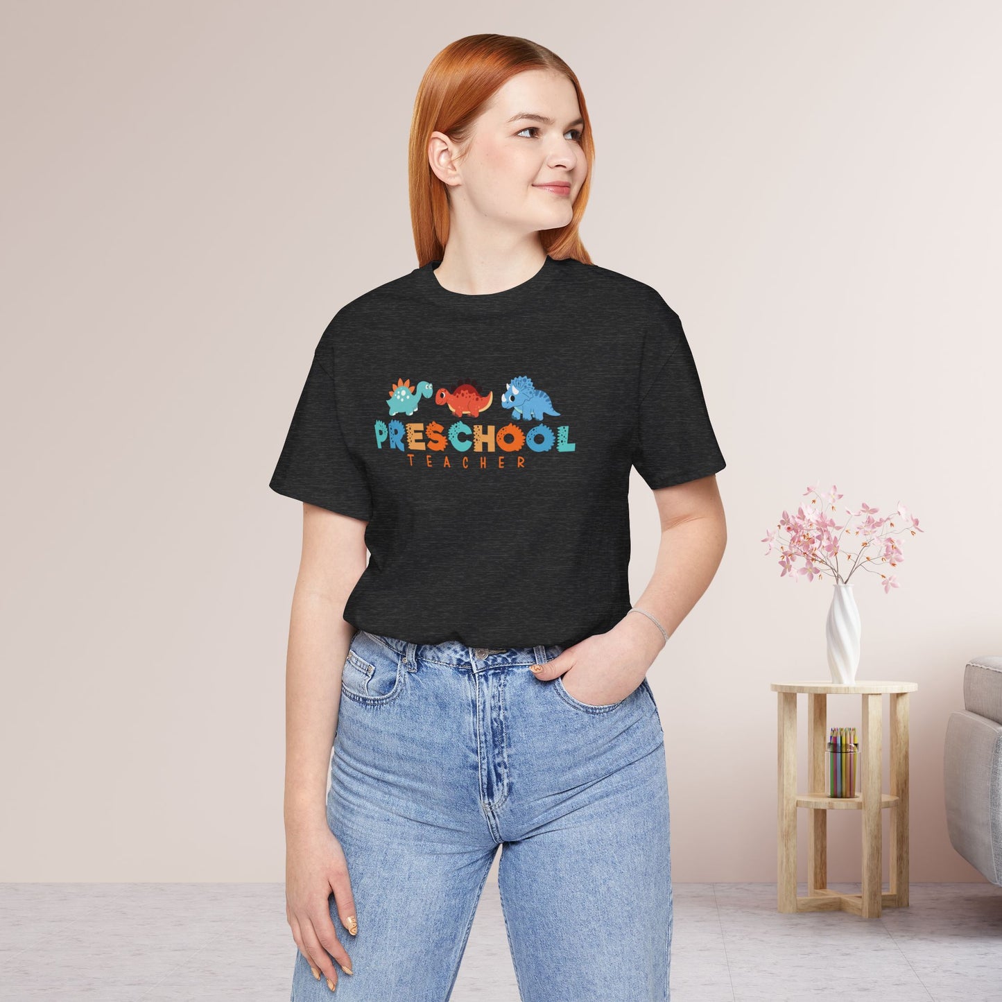 Preschool Teacher Soft Cotton Tee with Dinosaurs