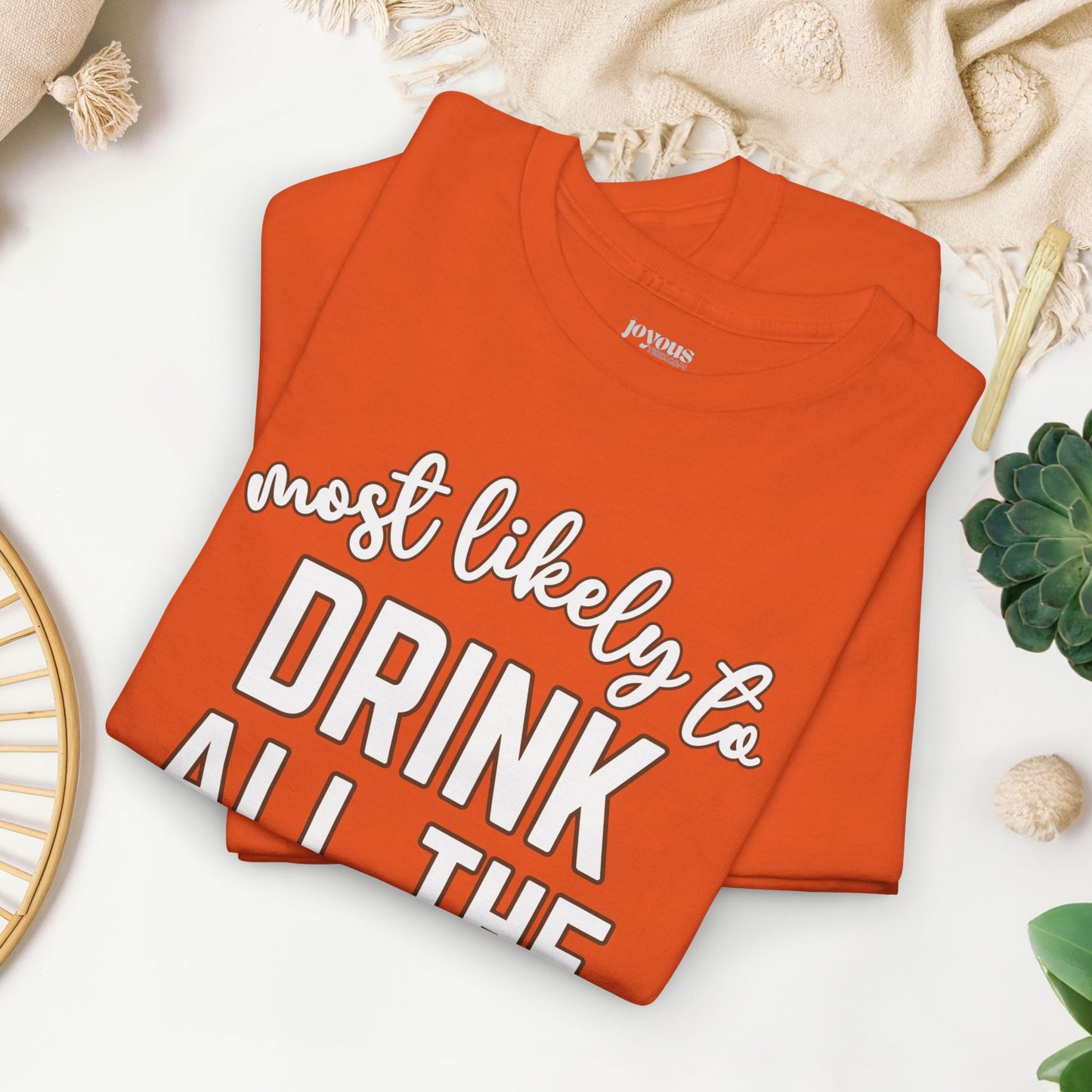 Funny Thanksgiving Shirt - Most Likely to Drink All The Wine Heavy Cotton Tee