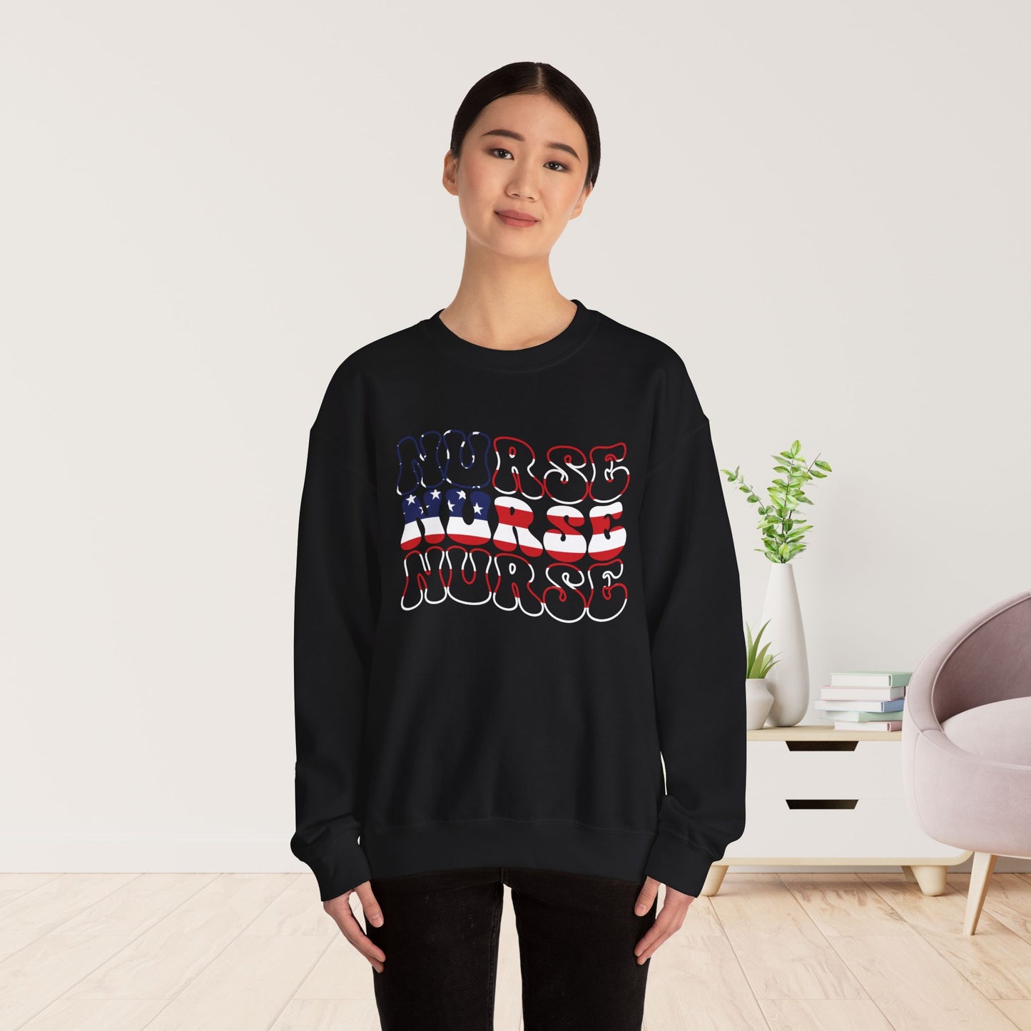 Groovy Patriotic Nurse Sweatshirt - 4th of July Nurse Sweatshirt