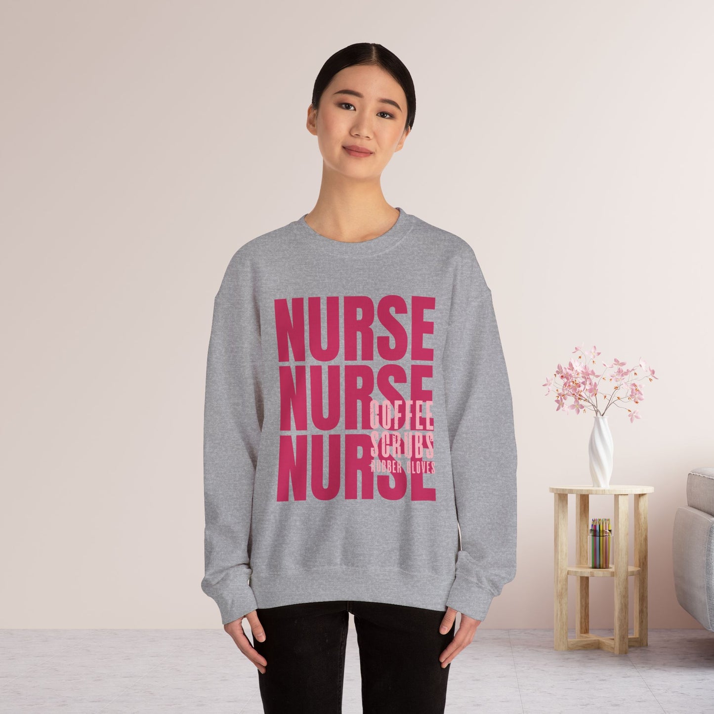 Pink Nurse Sweatshirt - Coffee Scrubs Rubber Gloves Shirt