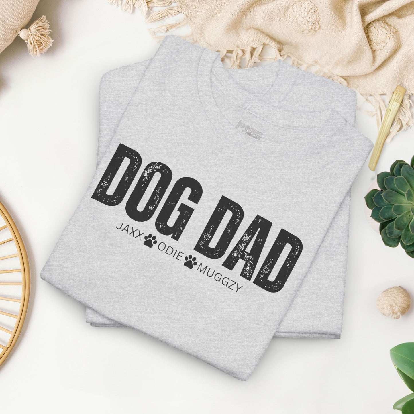 Custom Dog Dad Heavy Cotton Tee with Dogs Name - Personalized Dog Lover Gift