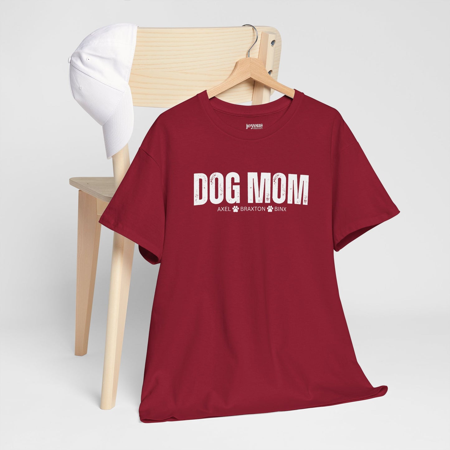 Custom Dog Mom Heavy Cotton Tee with Dogs Name - Personalized Dog Lover Gift