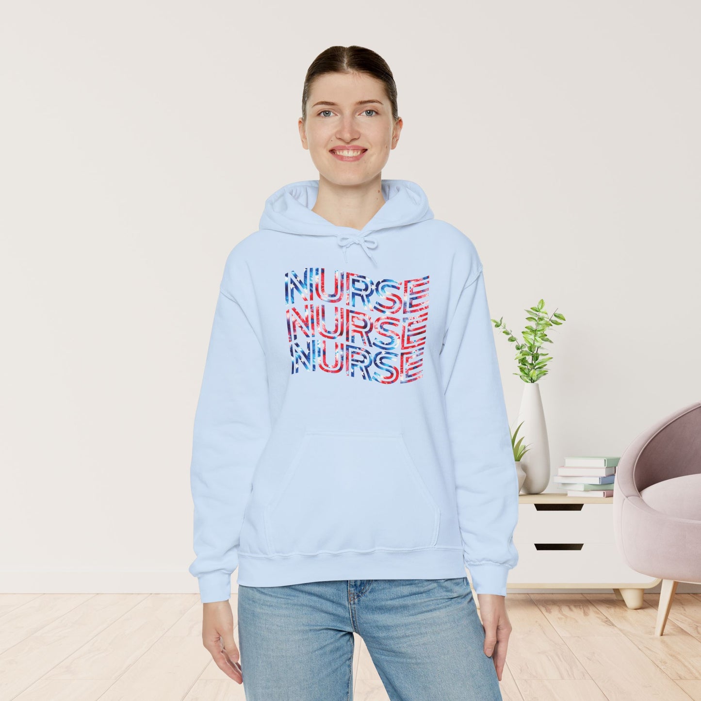 Wavy Patriotic Nurse Hoodie - 4th of July Nurse Hoodie