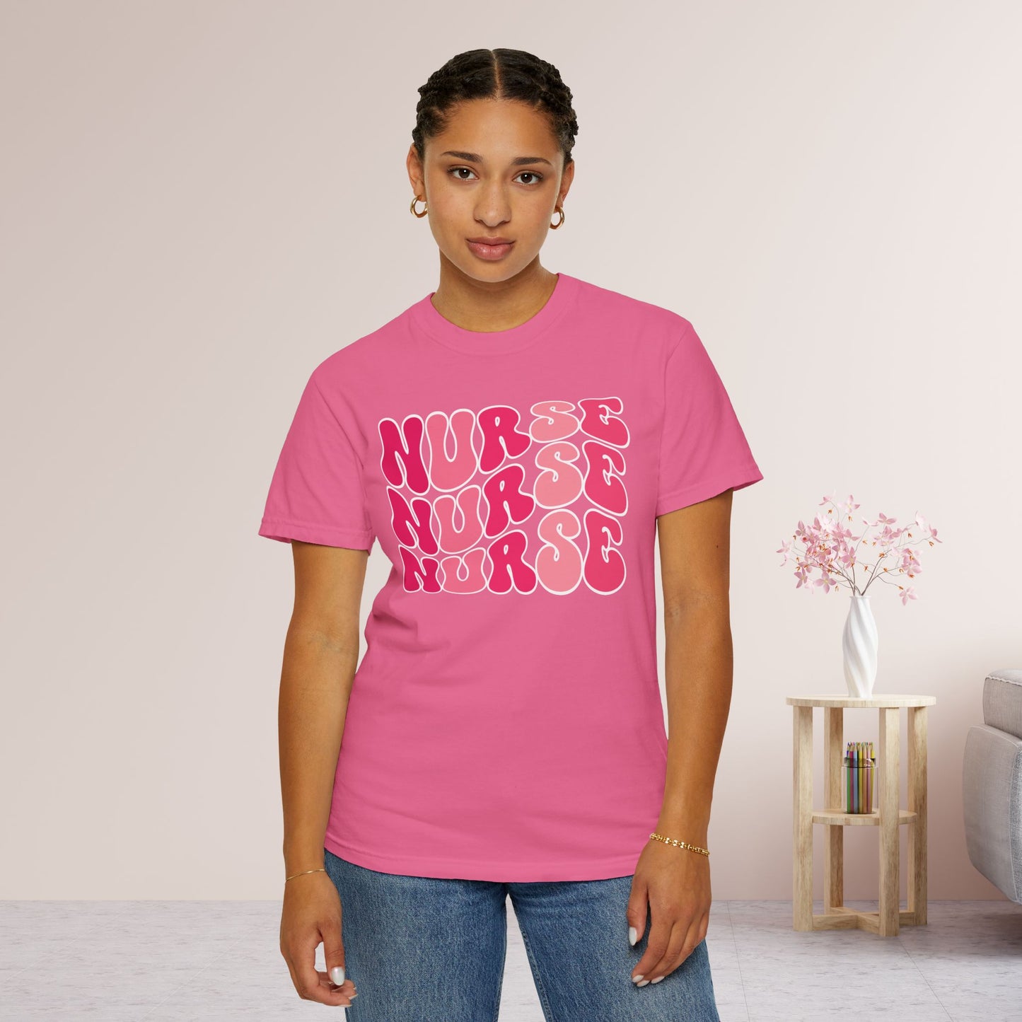 Groovy Pink Comfort Colors Nurse Shirt