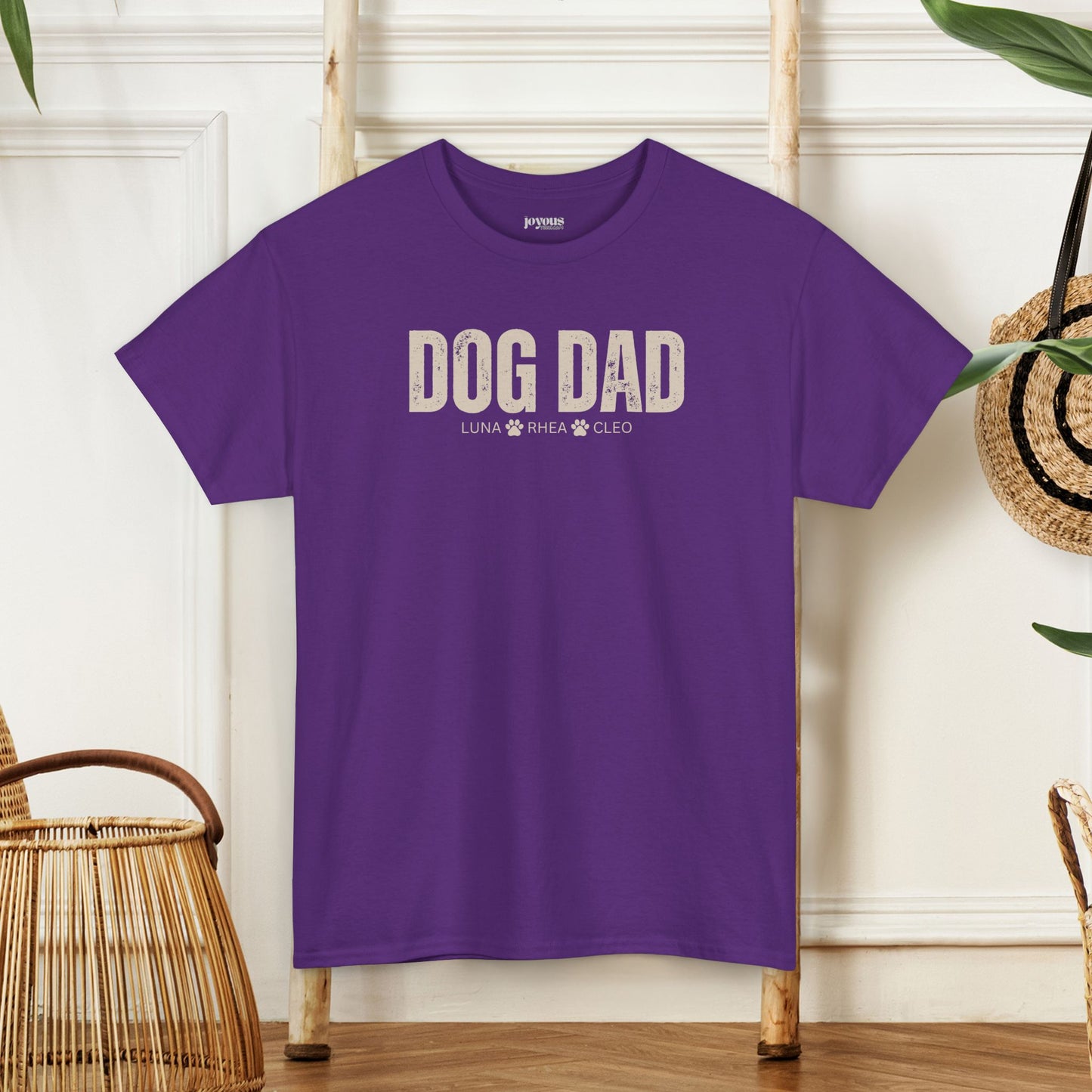 Custom Dog Dad Heavy Cotton Tee with Dogs Name - Personalized Dog Lover Gift
