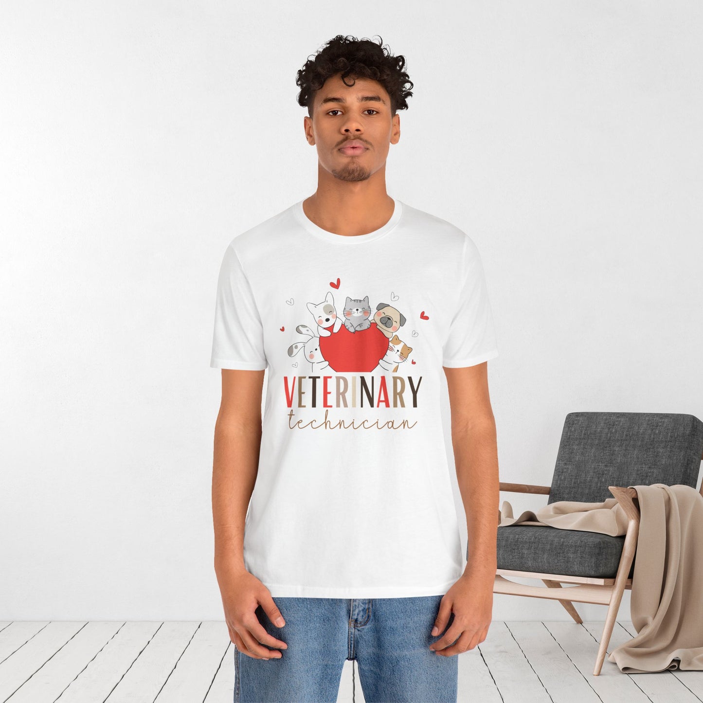 Cute Veterinary Technician Soft Cotton Tee with Dogs and Cats for VET Technician