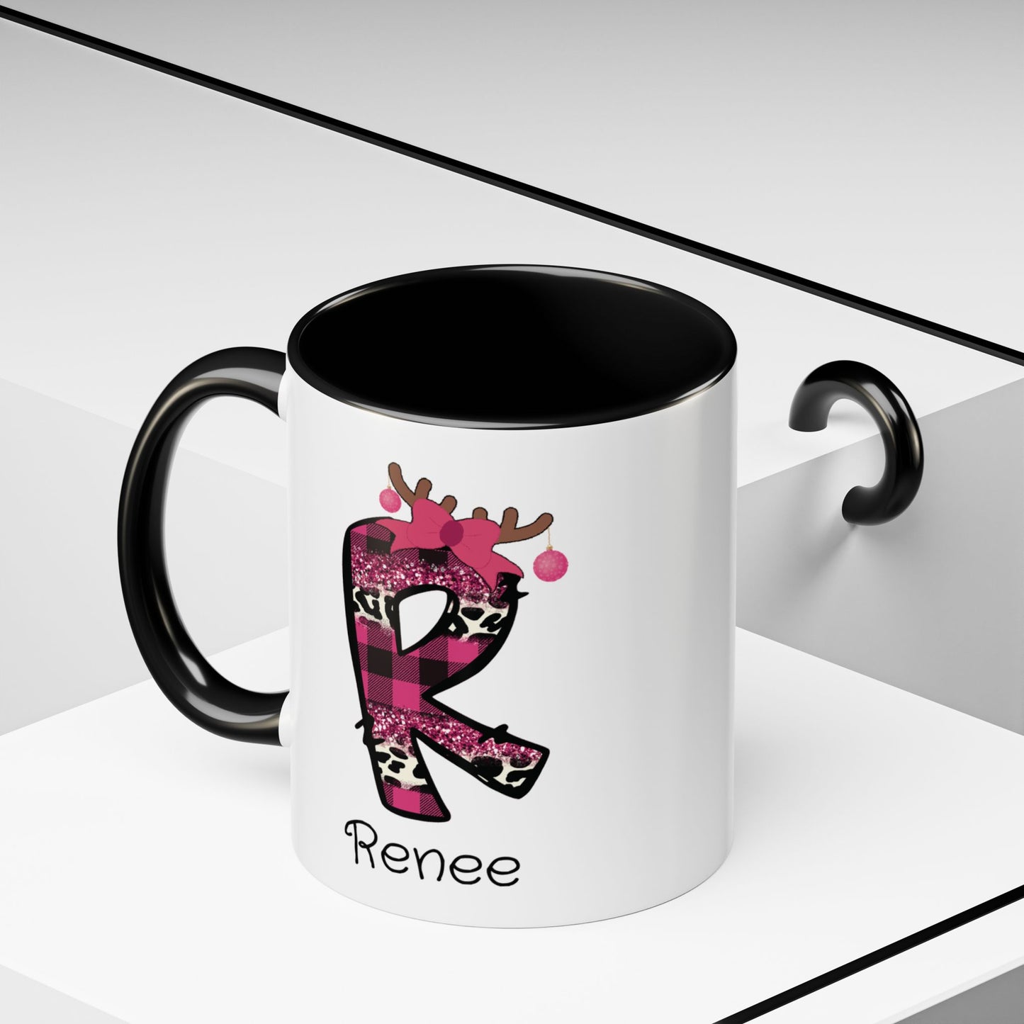 Custom Name Pink Christmas Plaid Initial Letter Mug - Personalized Christmas Gifts A-Z