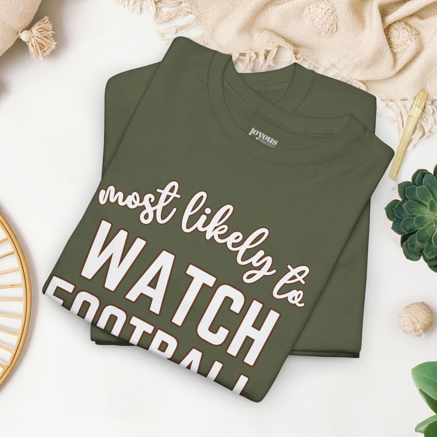 Funny Thanksgiving Shirt - Most Likely To Watch Football Heavy Cotton Tee