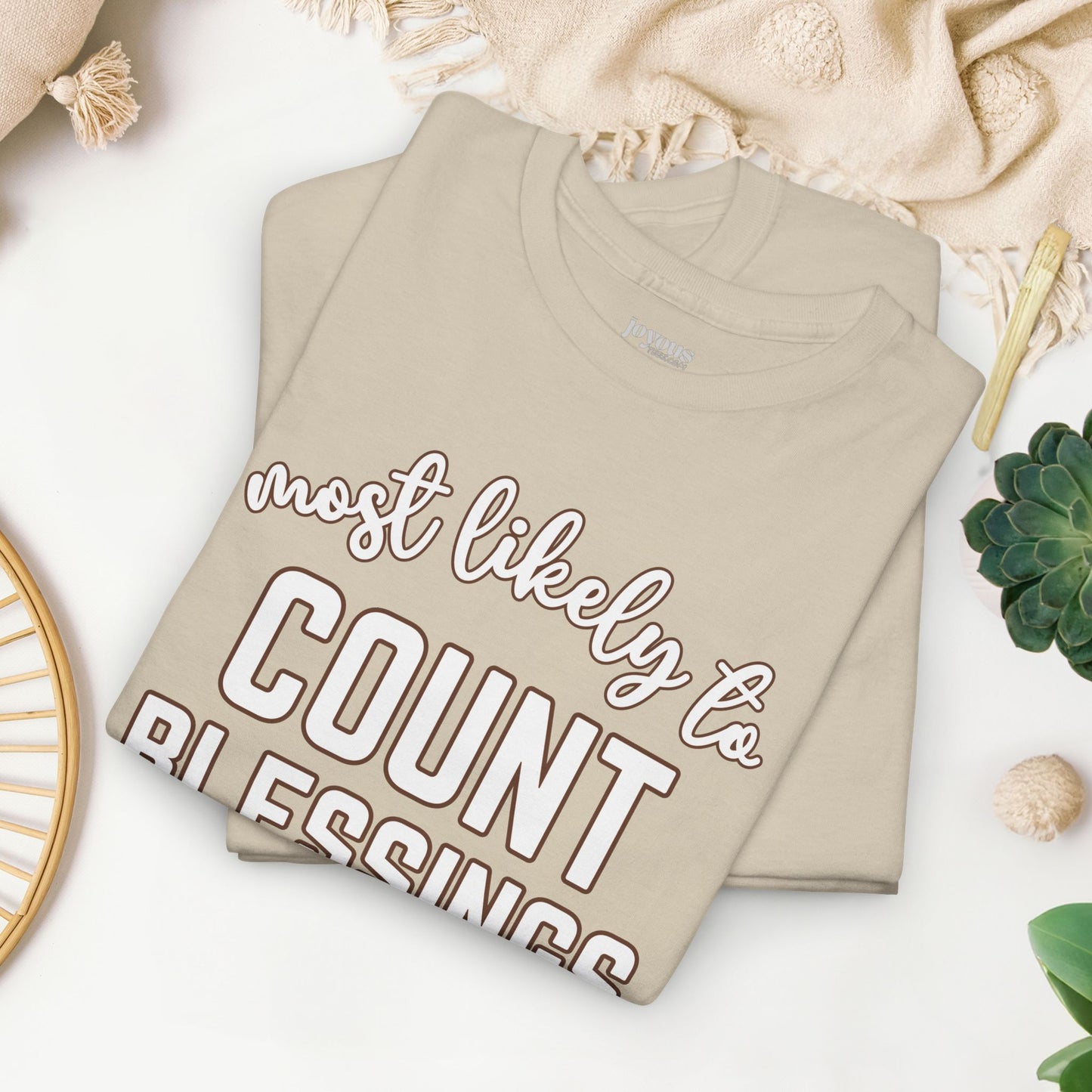 Funny Thanksgiving Shirt - Most Likely to Count Blessings Heavy Cotton Tee