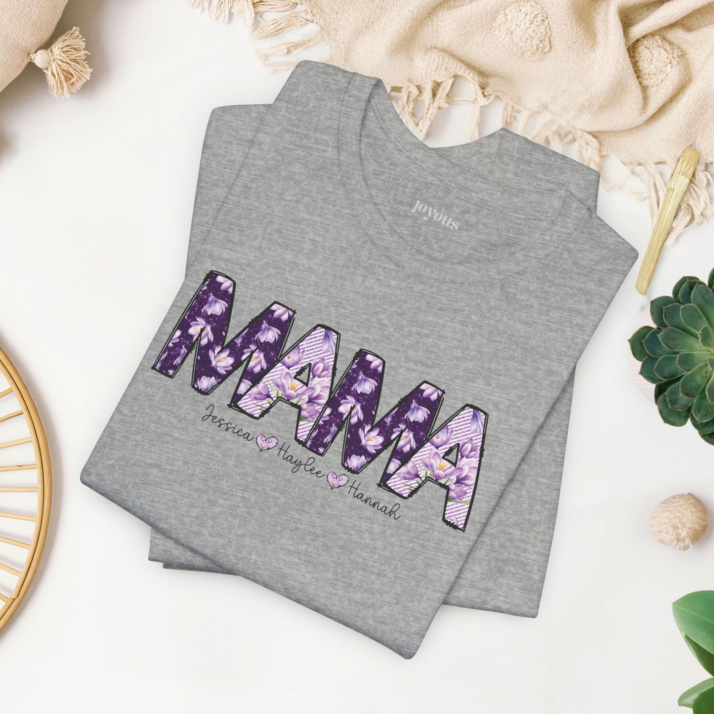 Custom Mama Soft Cotton Tee with Kids Names - Personalized Gift for Mom