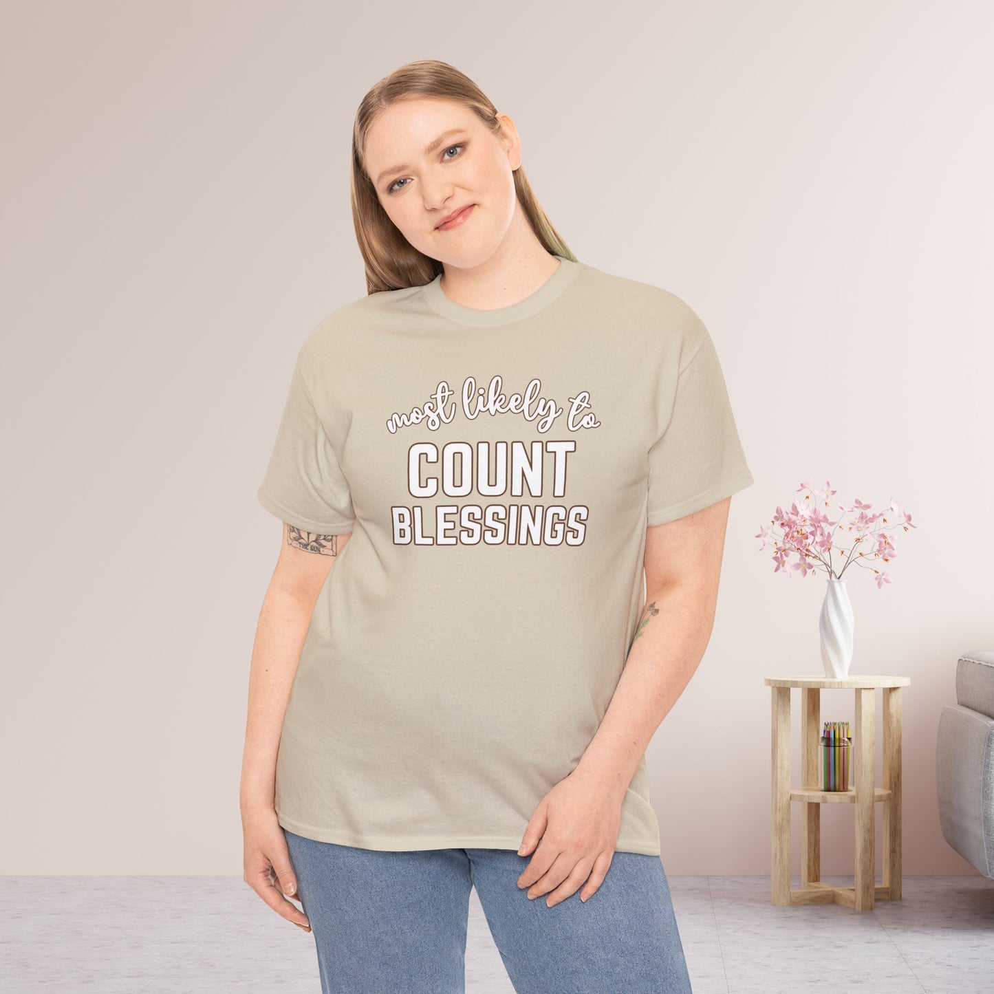 Funny Thanksgiving Shirt - Most Likely to Count Blessings Heavy Cotton Tee