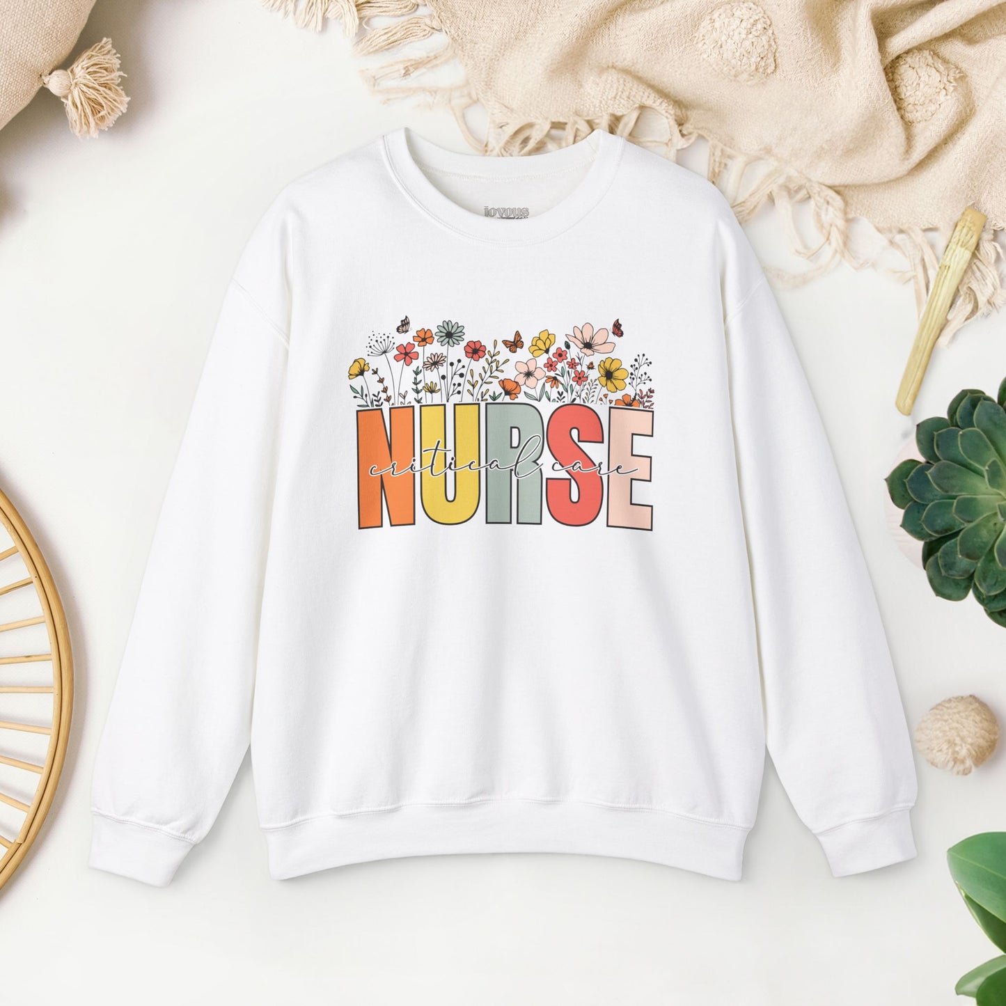 Critical Care Nurse Sweatshirt with Spring Flowers for CCN Nurse