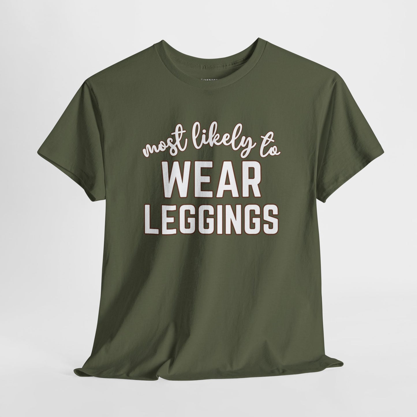 Funny Thanksgiving Shirt - Most Likely To Wear Leggings Heavy Cotton Tee