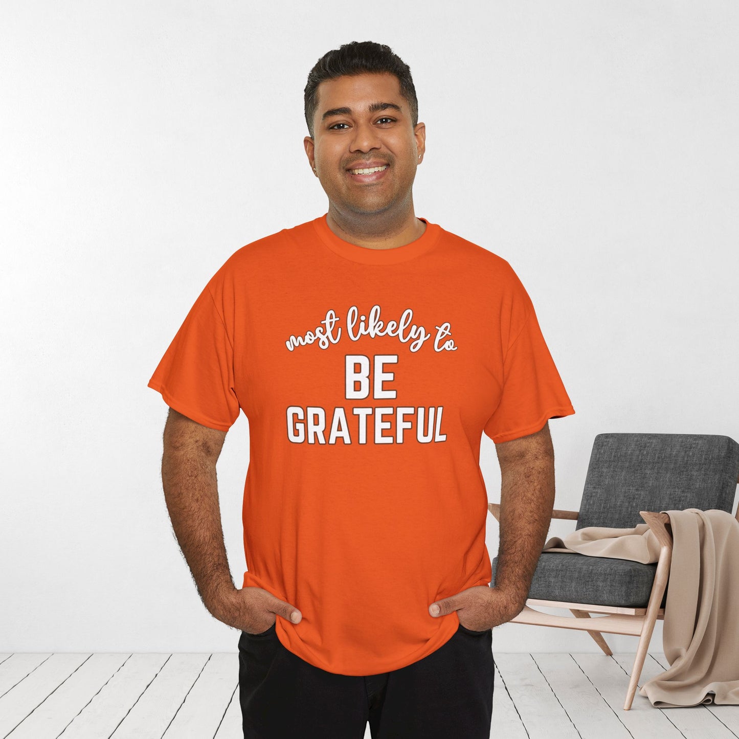 Funny Thanksgiving Shirt - Most Likely to Be Grateful Heavy Cotton Tee