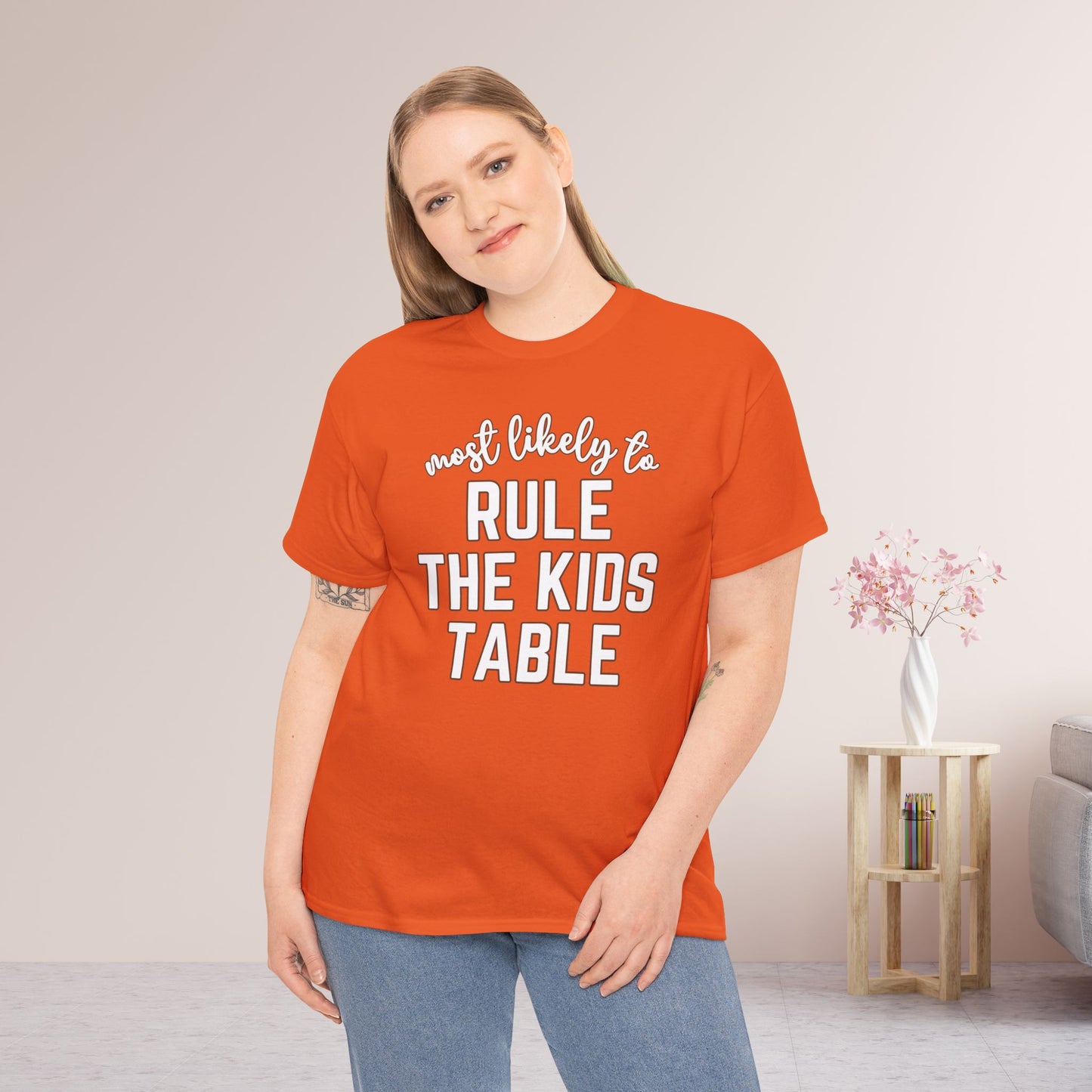 Funny Thanksgiving Shirt - Most Likely to Rule the Kids Table Heavy Cotton Tee