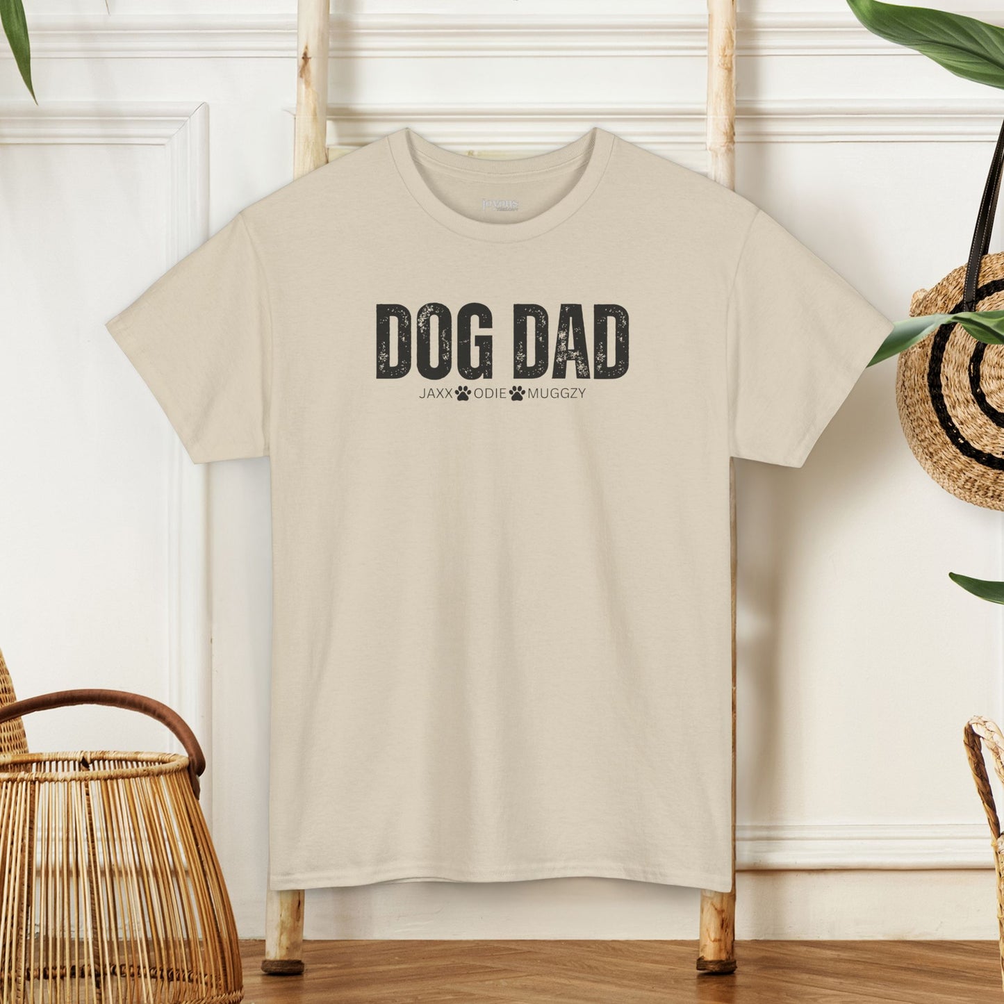 Custom Dog Dad Heavy Cotton Tee with Dogs Name - Personalized Dog Lover Gift
